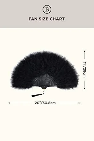 BABEYOND Damski wachlarz ręczny w stylu vintage w stylu lat 20. XX wieku, marabou, pióra, kostium Gatsby, akcesoria, czarny uchwyt