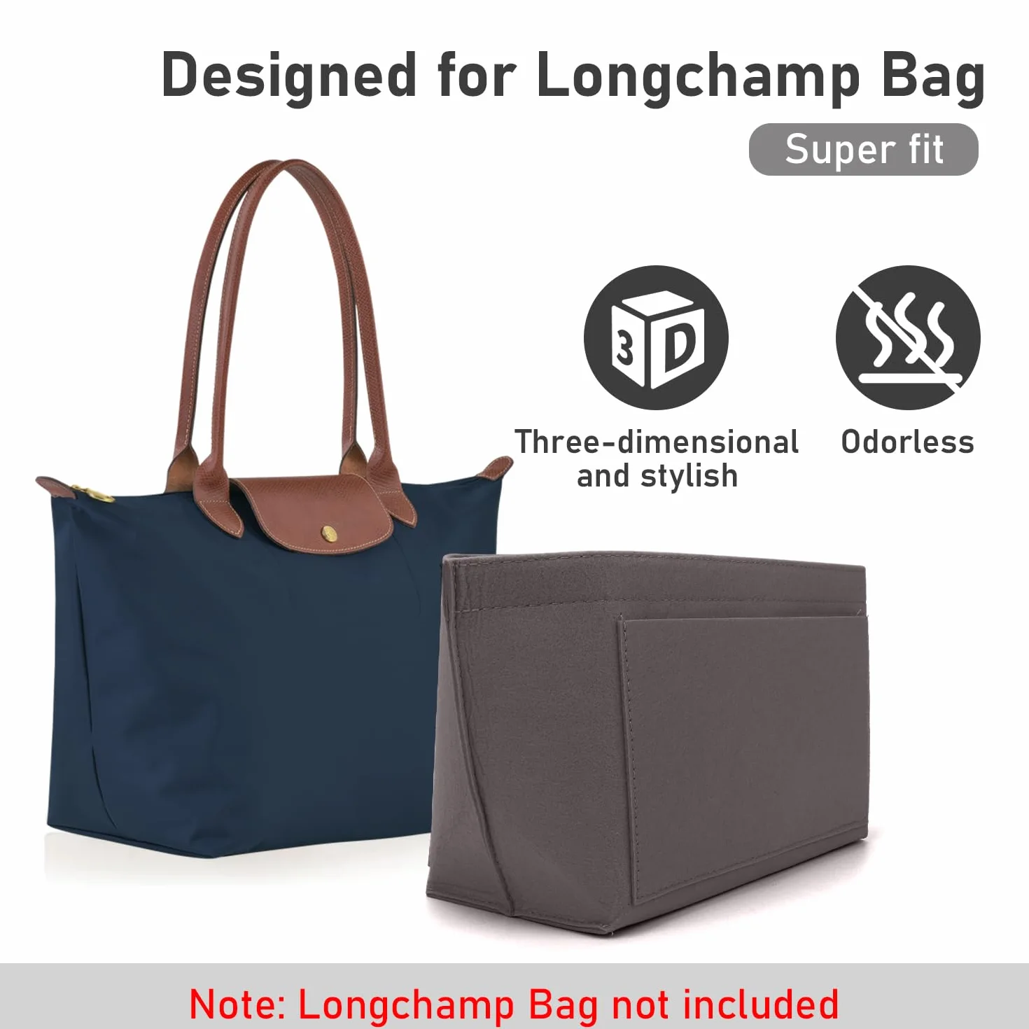Longchamp Le Pliage Organizer do Torebki Filcowy Duży Ciemnoszary L
