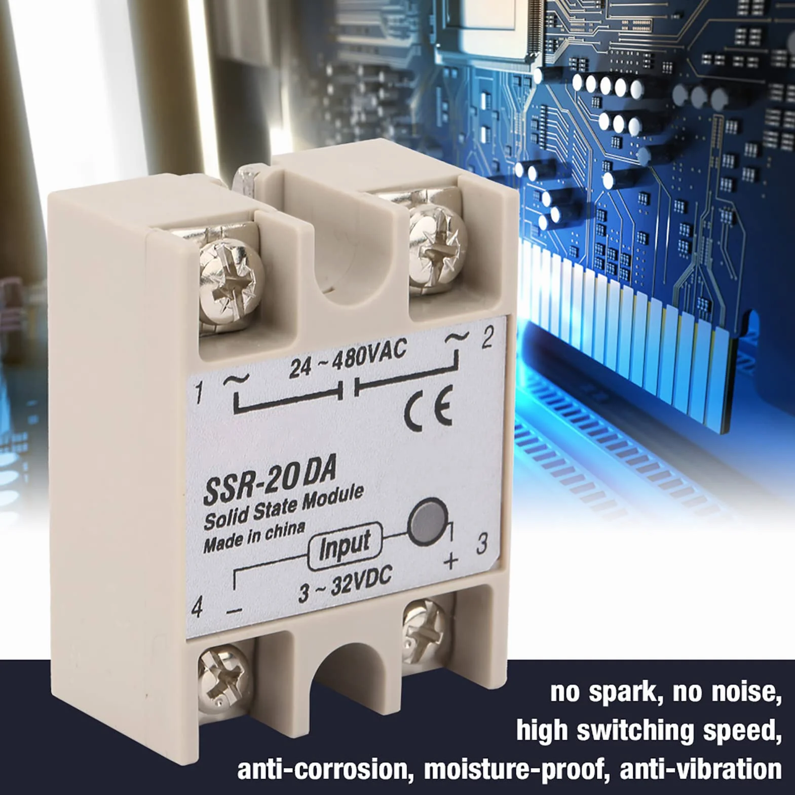 Przekaźnik półprzewodnikowy wejście DC-AC 20A moduł przekaźnika SSR 3 V-32 V DC do 24 V-380 V AC normalnie otwarty typ