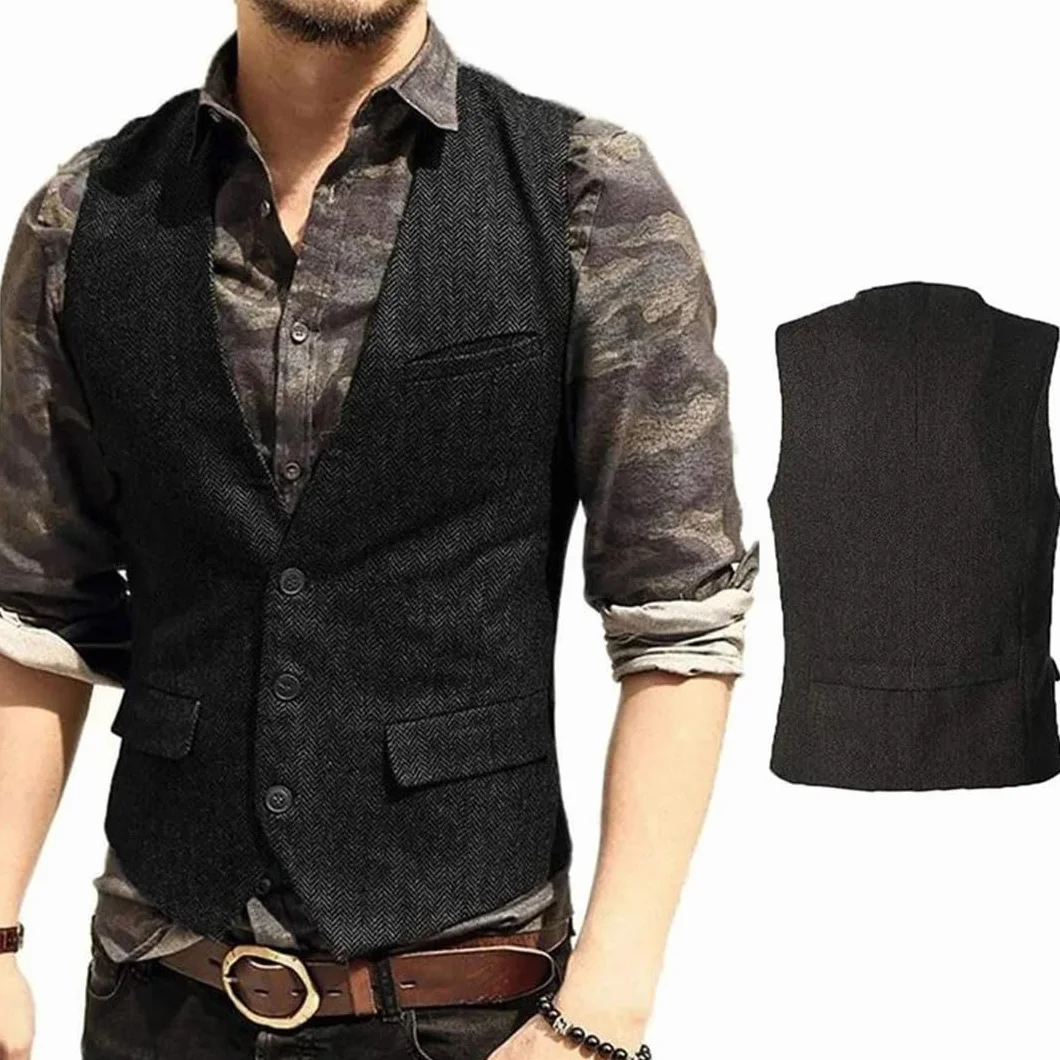 Męska kamizelka garniturowa z dekoltem w serek klasyczna formalna kamizelka biznesowa slim fit
