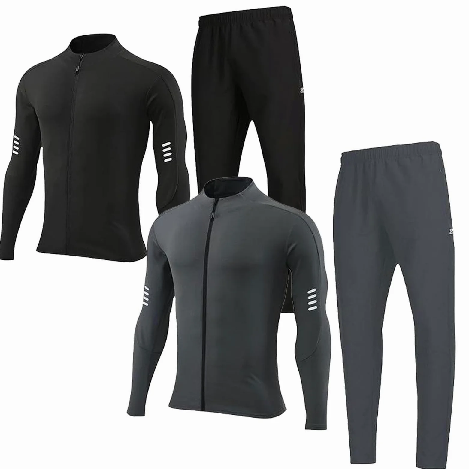 Aimtoyou Dresy dresowe dla mężczyzn, szybkoschnący strój sportowy, elastyczny i oddychający dres do biegania, Czarny+szary, XXL