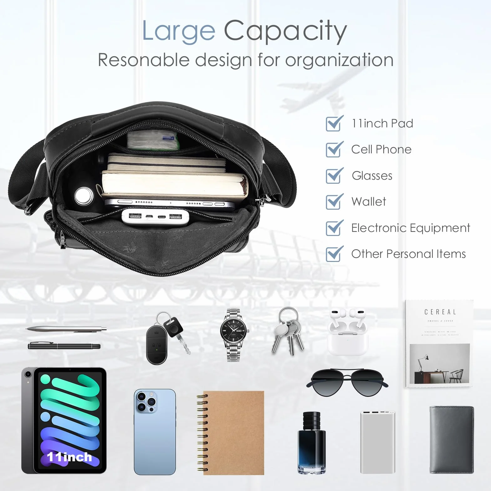 SPAHER Męskie Torebki Skórzane Torby na Ramię do Ipada 9,7 Cala Messenger Torba Biznesowa Crossbody Satchel Sling Wodoodporna Torba Podróżna Codzienna Torba Męska z Regulowanym Paskiem na Ramię