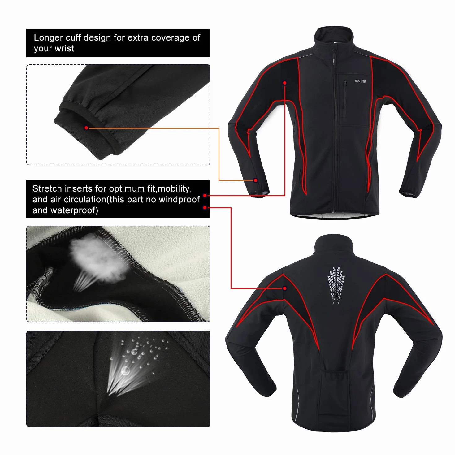 ARSUXEO Winter Warm UP Thermal Softshell kurtka rowerowa wiatroszczelna wodoodporna 15-k