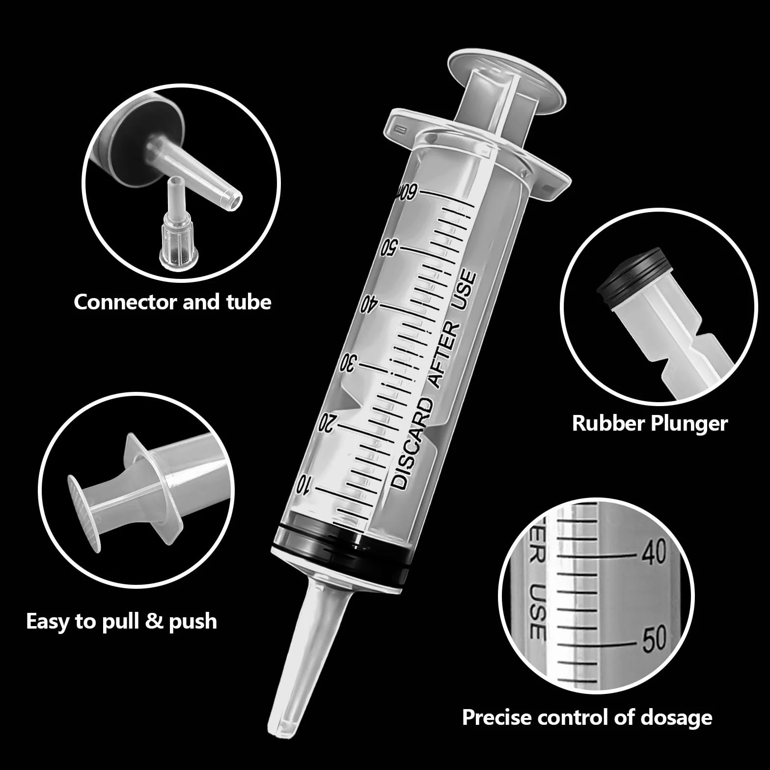 2 sztuki strzykawek 60 ml z wężykiem, 60 ml (50 ml) wielokrotnego użytku, strzykawka dozująca, pojedynczo pakowana, strzykawka bez igły do laboratoriów naukowych, nawadniania ogrodów, przemysłu