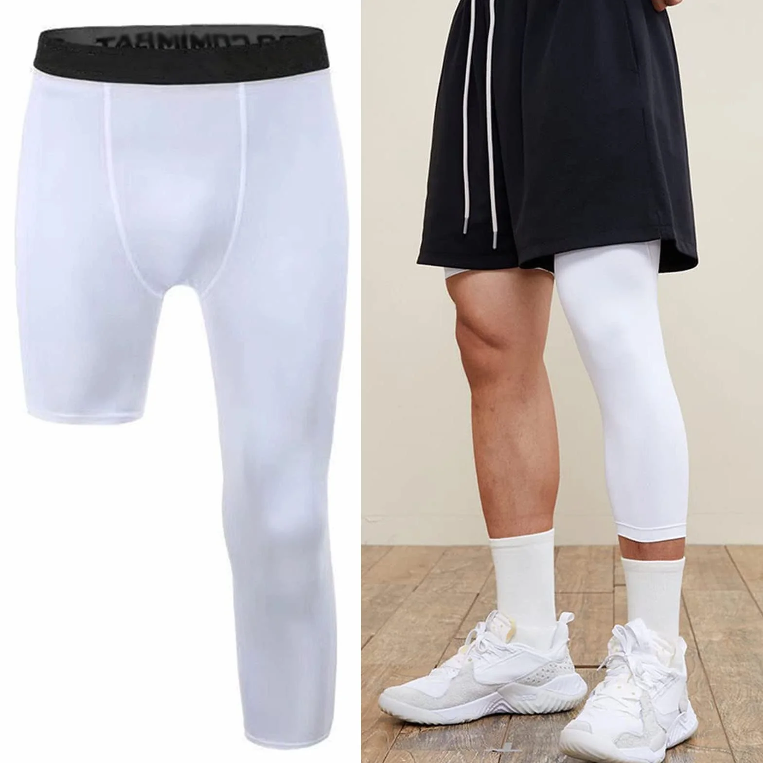 Męskie legginsy kompresyjne 3/4 z jedną nogawką, rajstopy sportowe, spodnie treningowe, przycięta, szybkoschnąca, bielizna do biegania, spodnie rowerowe do treningu, na siłownię