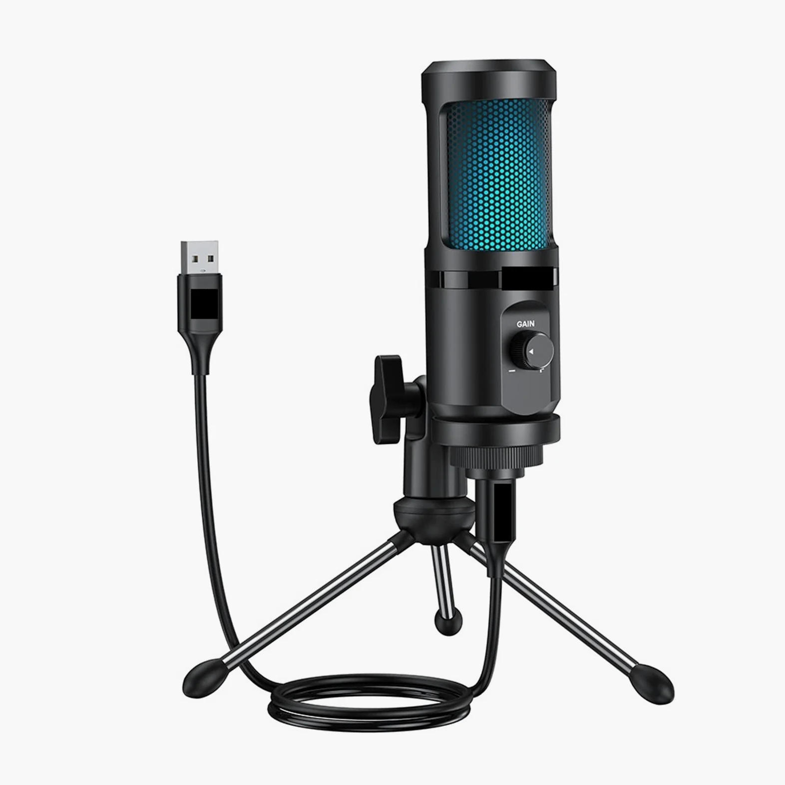 Gaming USB Microphone Desktop Condenser Podcast Microfono Recording Streaming Microphones with Breathing Light