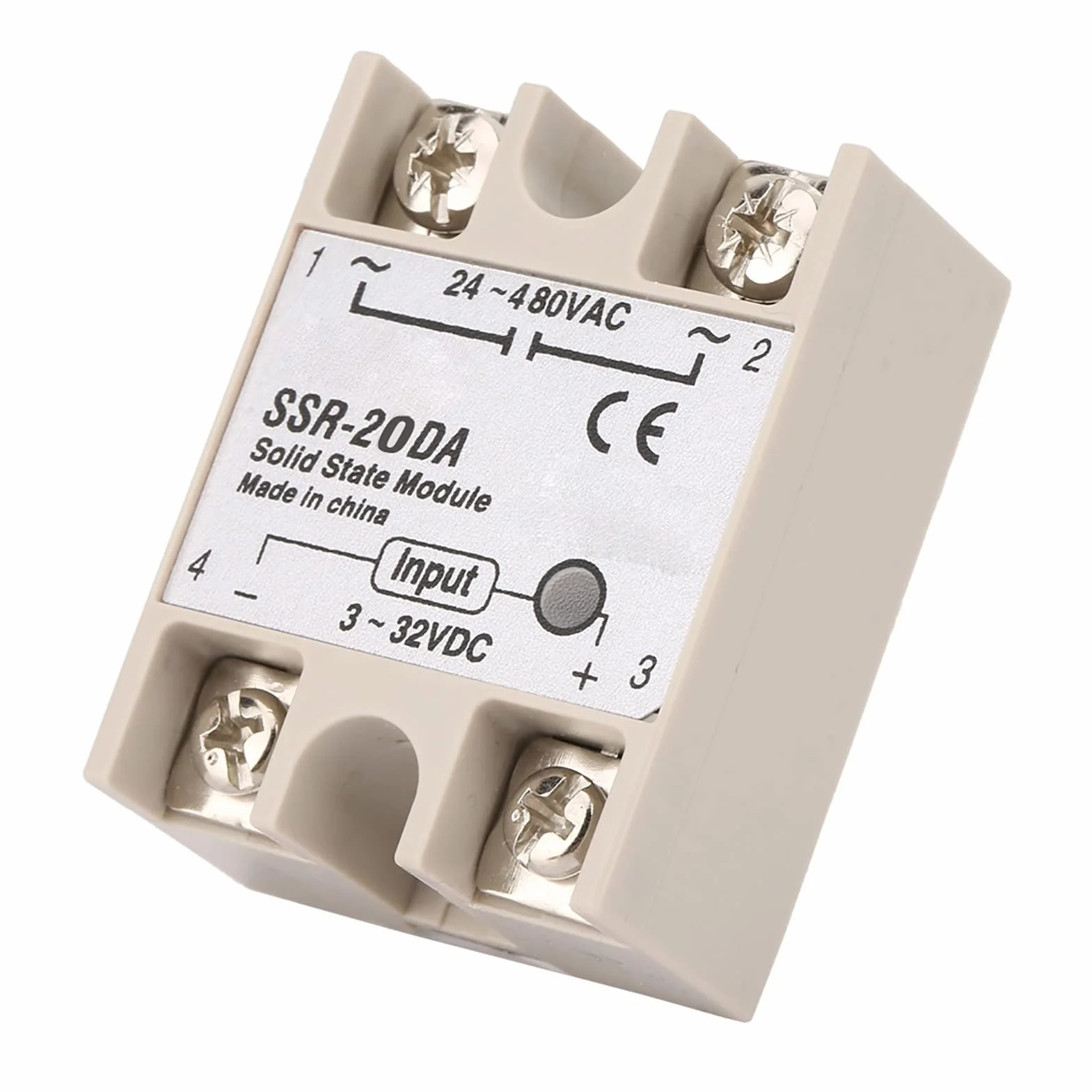 Przekaźnik półprzewodnikowy wejście DC-AC 20A moduł przekaźnika SSR 3 V-32 V DC do 24 V-380 V AC normalnie otwarty typ