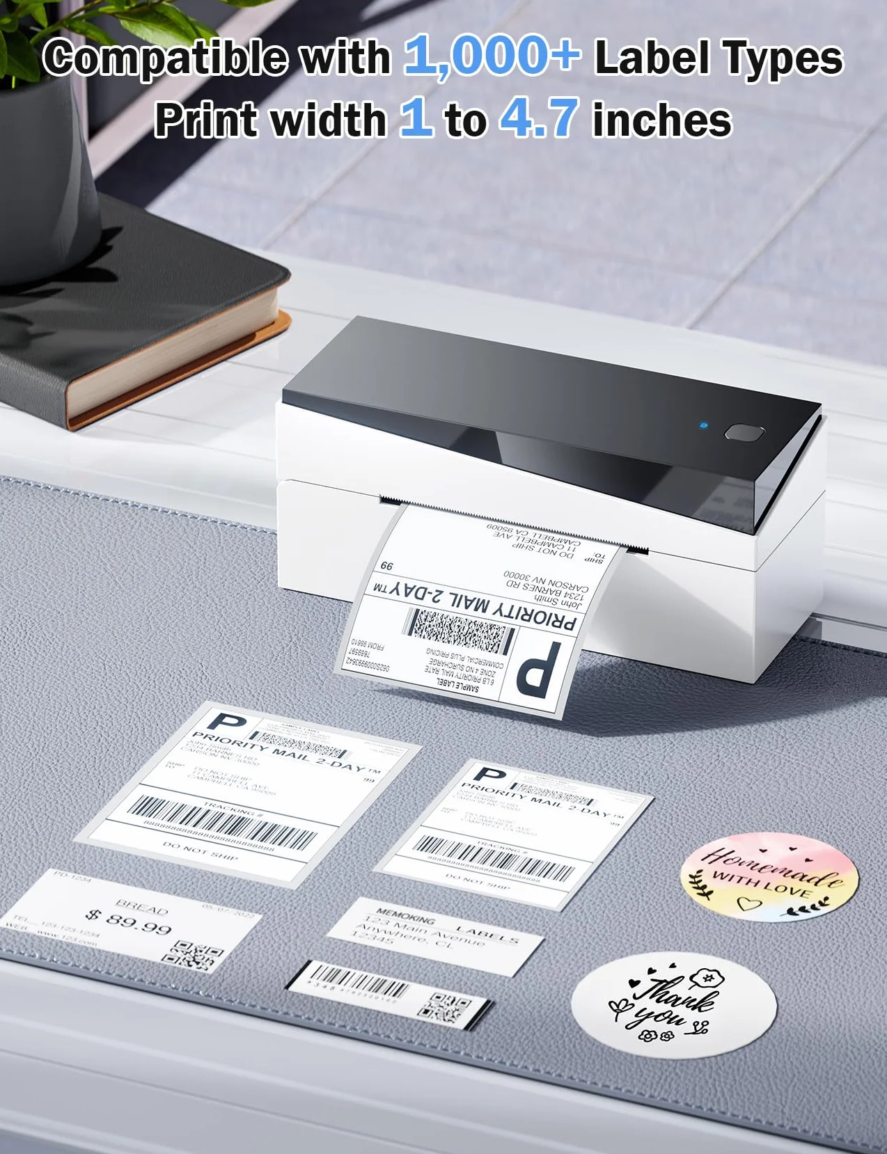 Memoking Drukarka etykiet Bluetooth DHL, przenośna drukarka termiczna 4 x 6 etykiet dla małych firm rodzinnych, 249-BT Label Printer do Ebay, Etsy, UPS, USPS, Amazon, Royal Mail, Hermes, Shopify