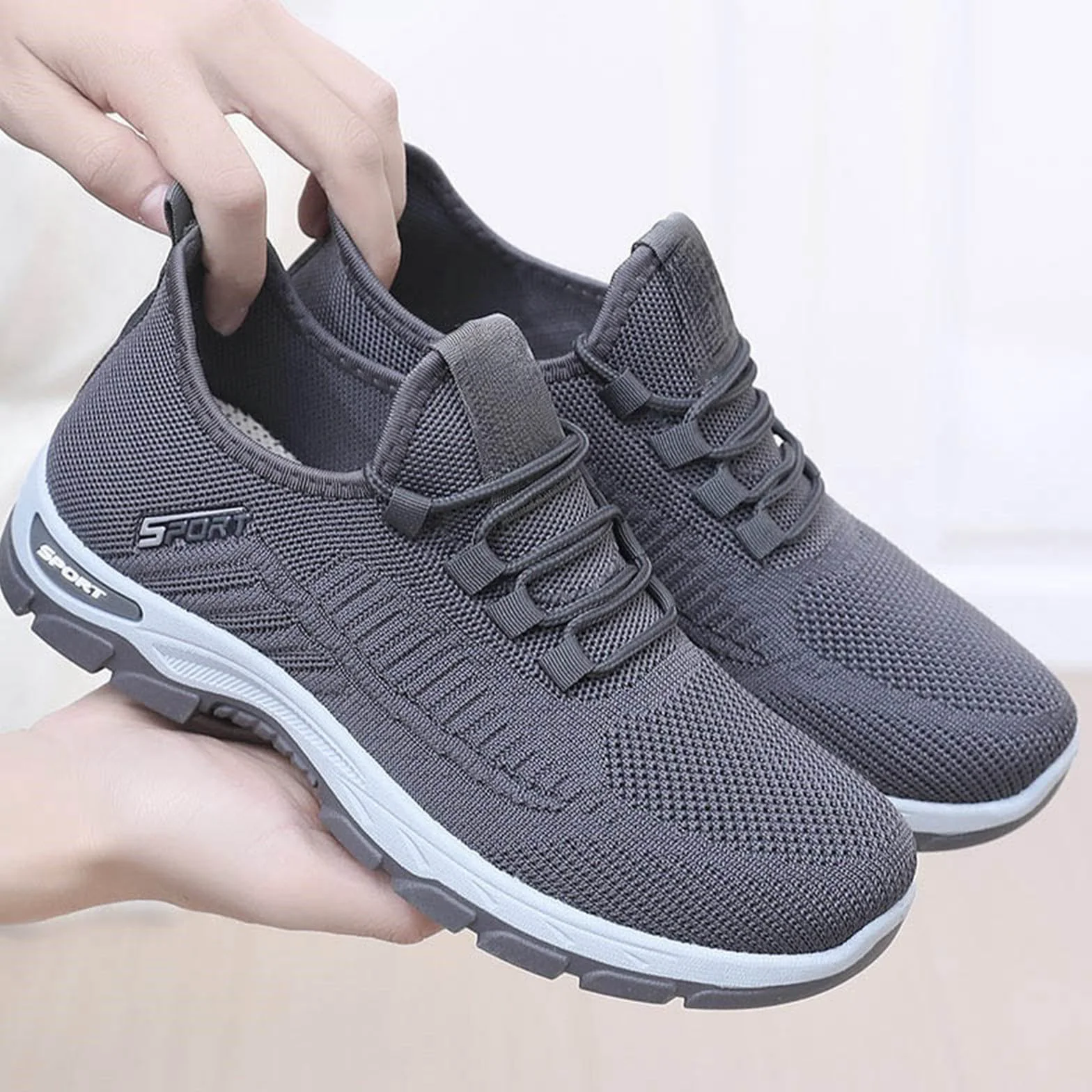 Męskie wsuwane buty sportowe - letnie lekkie oddychające trampki z siateczki szerokie dopasowanie buty do chodzenia na co dzień, wygodne buty treningowe na świeżym powietrzu jogging buty treningowe
