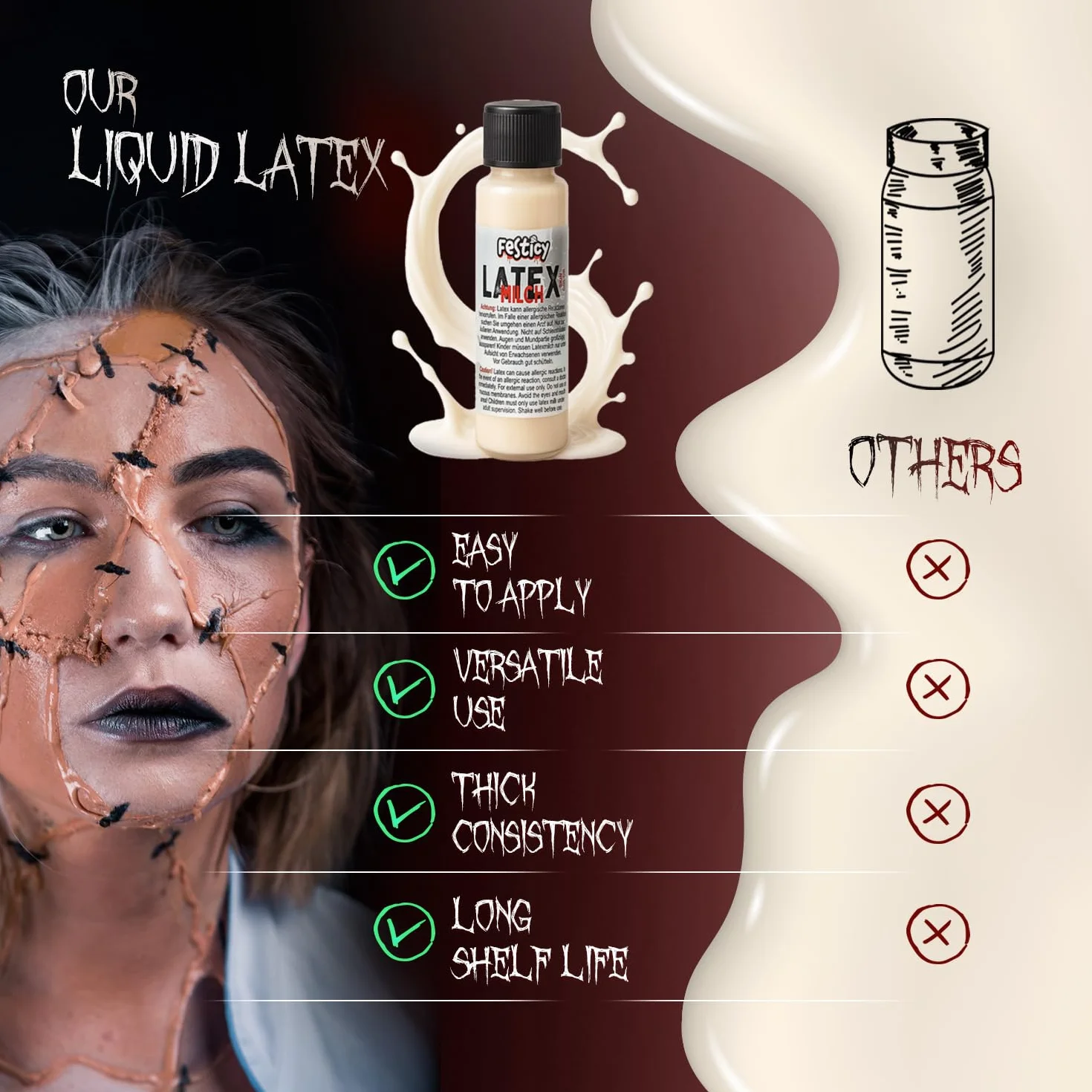 FESTICY Lateks biały płyn 30 ml do makijażu Halloween sztuczne blizny