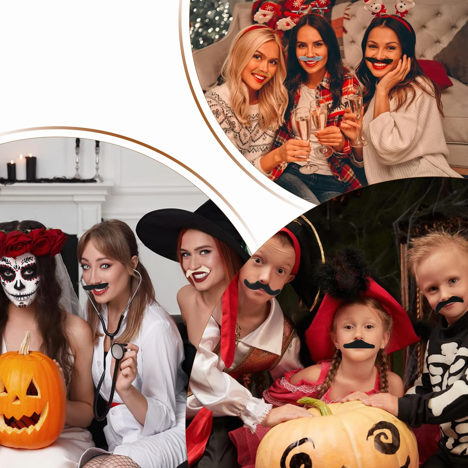Sibba 48 sztuk samoprzylepnych wąsów, sztuczne brody, Halloween, do przyklejenia, na Boże Narodzenie, urodziny, karnawał, imprezy tematyczne, 11 styl