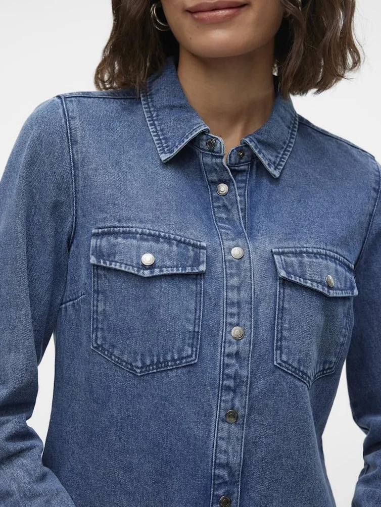 VERO MODA Vmjennie Ls Denim Shirt Mix Noos koszula dżinsowa, niebieski (medium blue denim), L