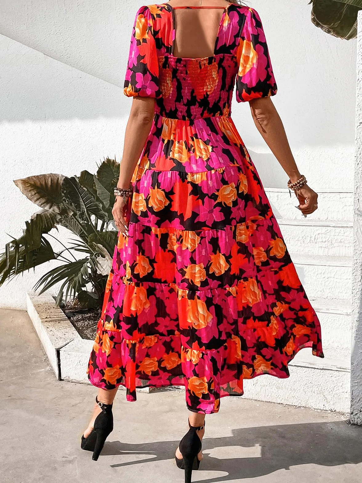 PRETTYGARDEN Nowoczesny Puff Sleeve Floral Dress dla Kobiet
