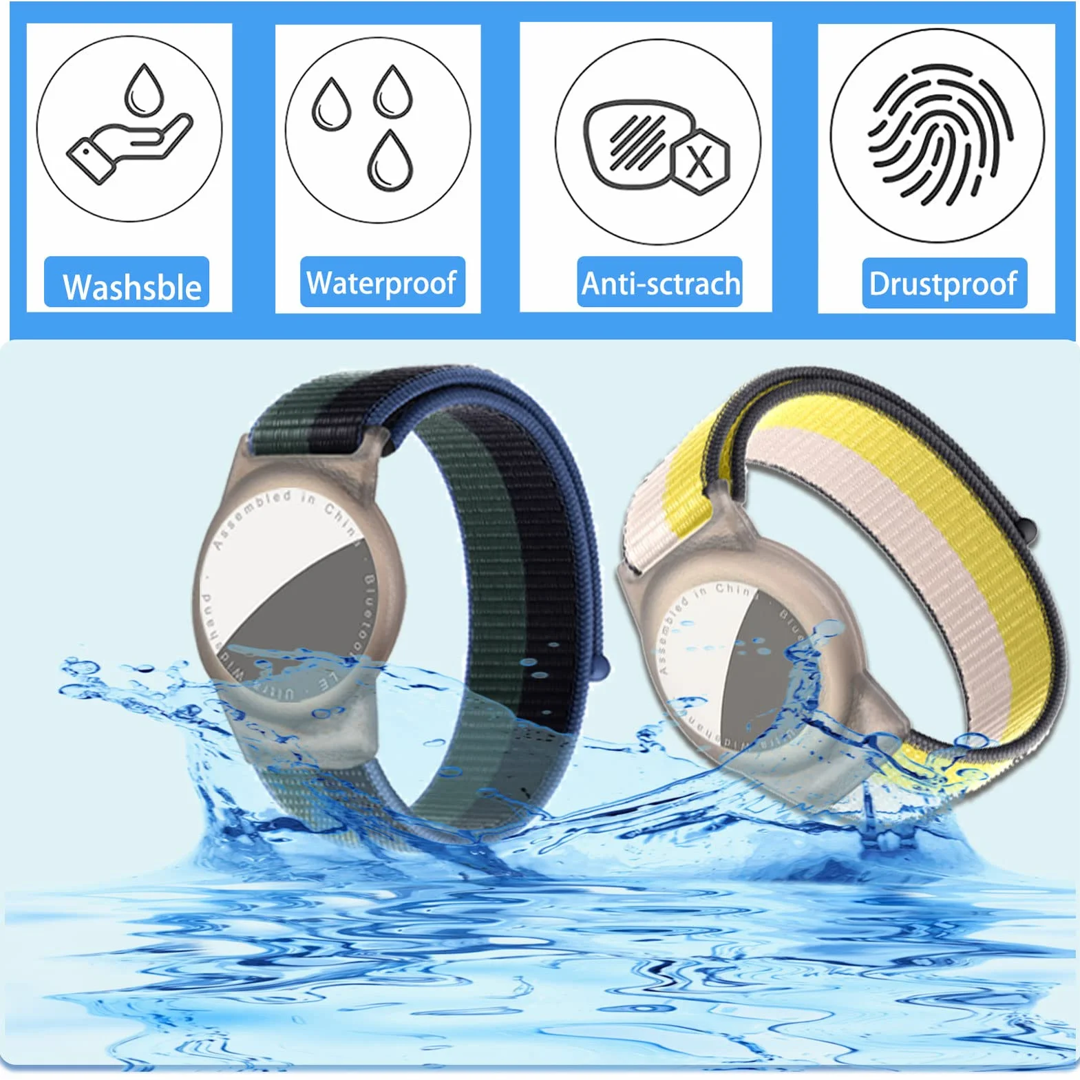 2 sztuki nylonowy pasek do zegarka dla dzieci, dla dzieci Anti-Lost Anti-Scratch Protection do pozycjonowania pasek dpaska do śledzenia Airtag wodoodporna (zielony + żółty)