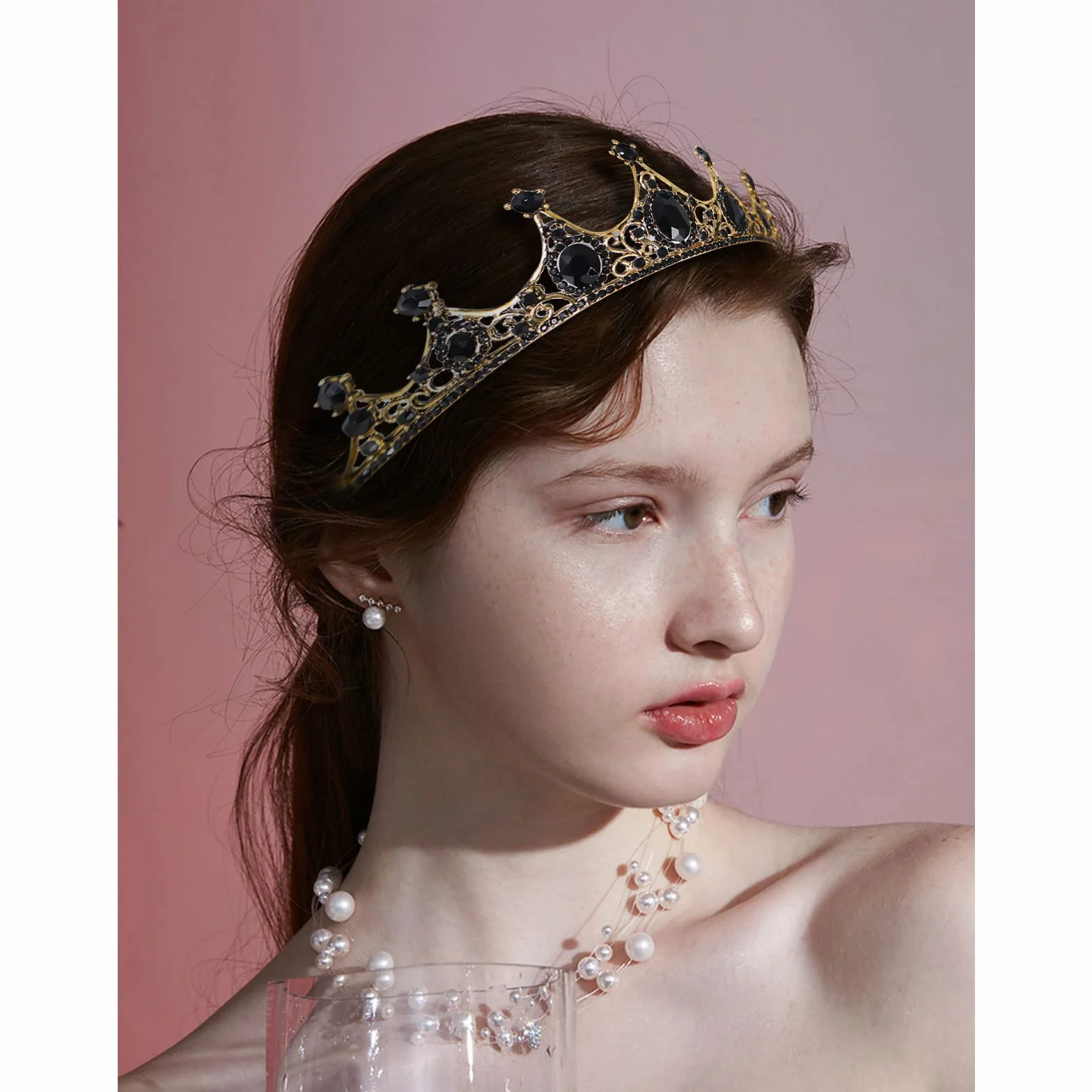 Czarna barokowa korona, diadem z kryształową koroną, styl gotycki, diadem ślubny, diadem ślubny, opaska na głowę, kryształ górski, korona diadem dla panny młodej, bankiet i przyjęcie urodzinowe