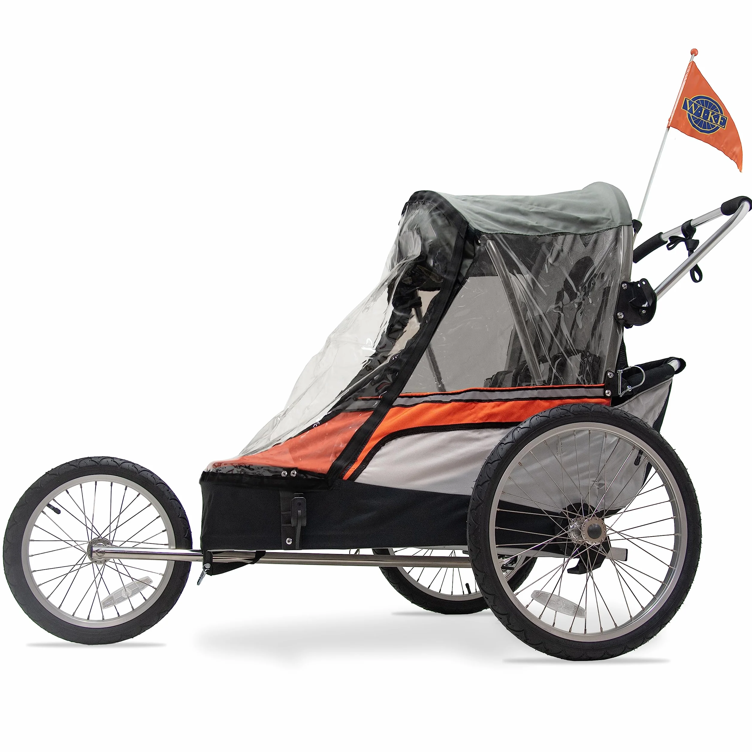 Podwójna przyczepka rowerowa Wike Premium - pomarańczowa/szara (spacerowanie + jogging)