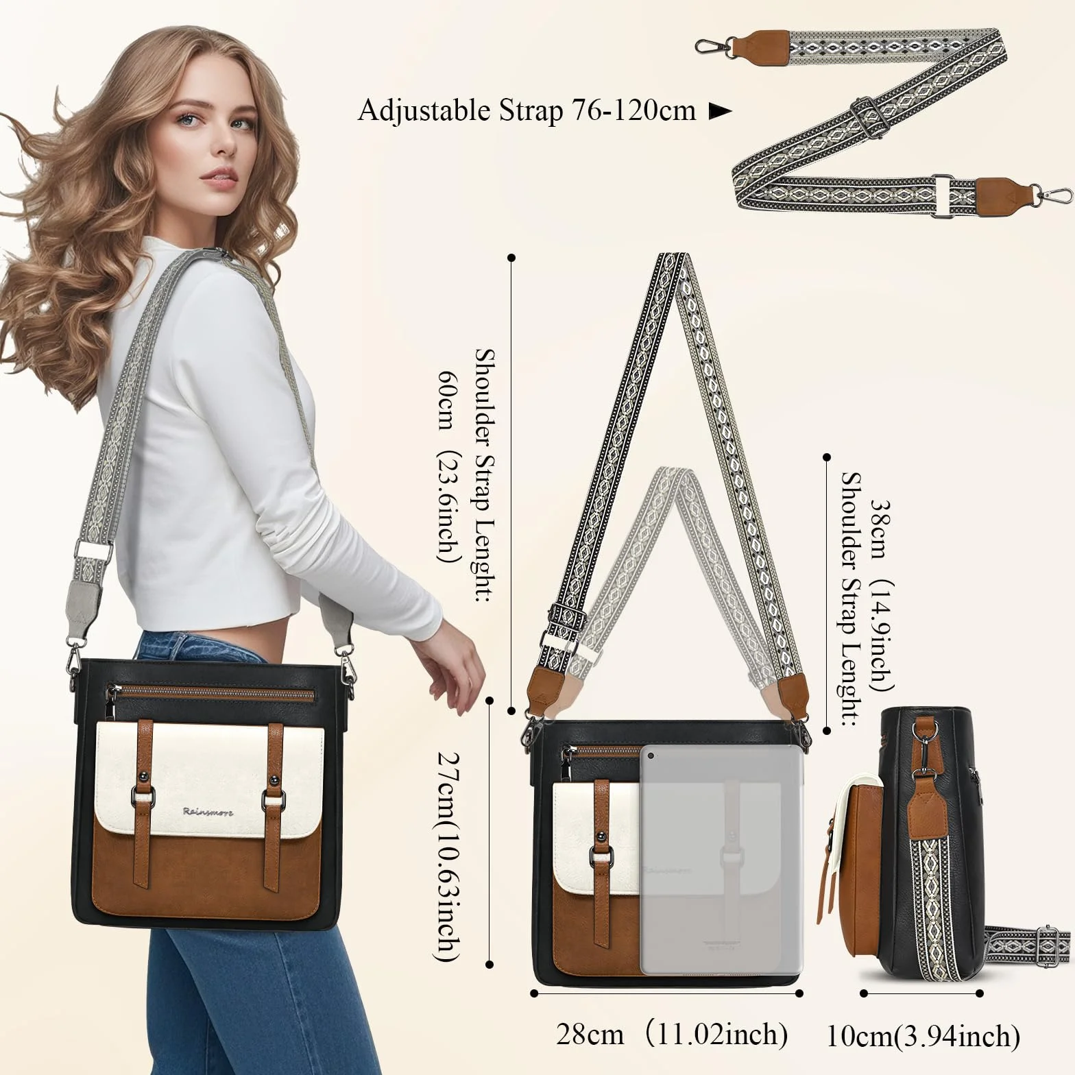 RAINSMORE Skórzana Torba na Ramię Crossbody Średnia
