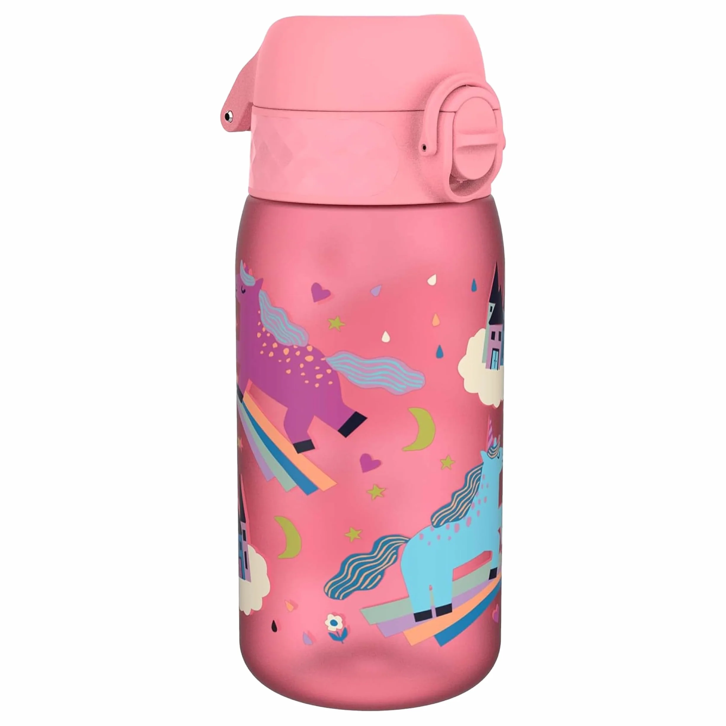 ION8 Butelka dla Dzieci, 350 ml/12 oz, Szczelna, Łatwa do Otwarcia, Bezpieczny Zamek, Można Myć w Zmywarce, Bez BPA, Uchwyt do Przenoszenia, Łatwa do Czyszczenia, Bezwonny, Różowe Jednorożce