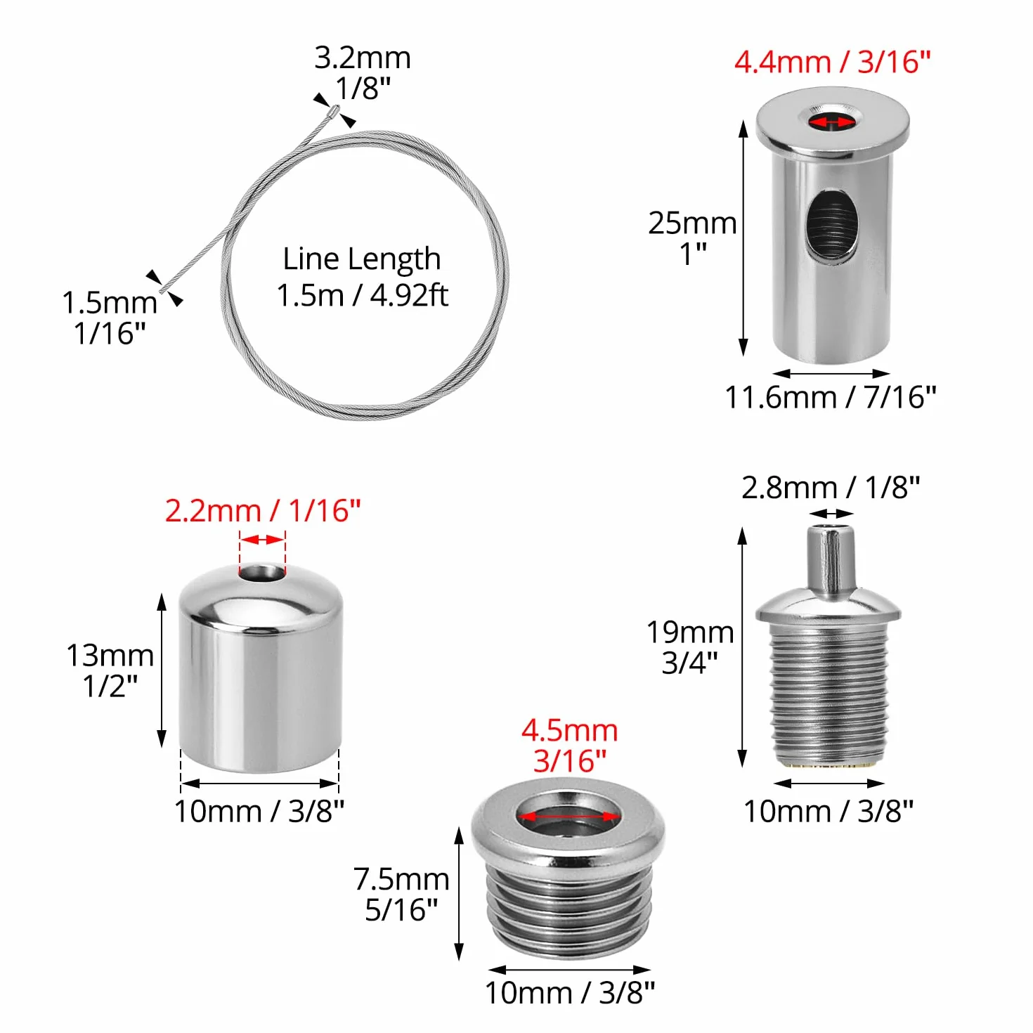 QWORK® 8 sztuk kabli hakowych ze stali nierdzewnej, 1,5 mm x 1,5 m, lina, kołek sufitowy, mocowanie sufitowe, do sufitu sufitowego, do sufitu sufitowego LED