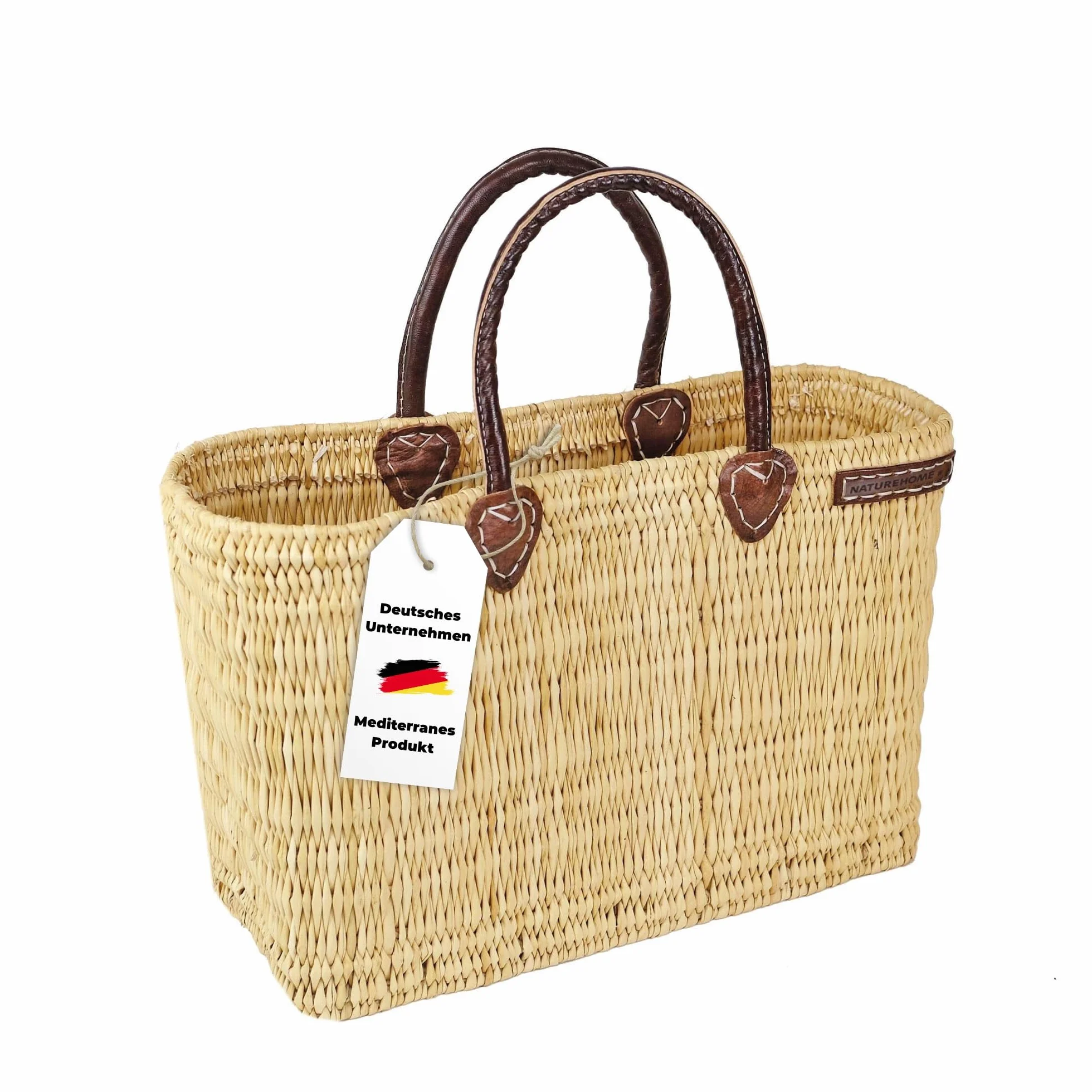 NATUREHOME Ręcznie plecione torby z trzciny i liści palmowych torba beachbag ze skórzanymi uchwytami naturalna torba łazienkowa, naturalny, Schilfrohrkorb M