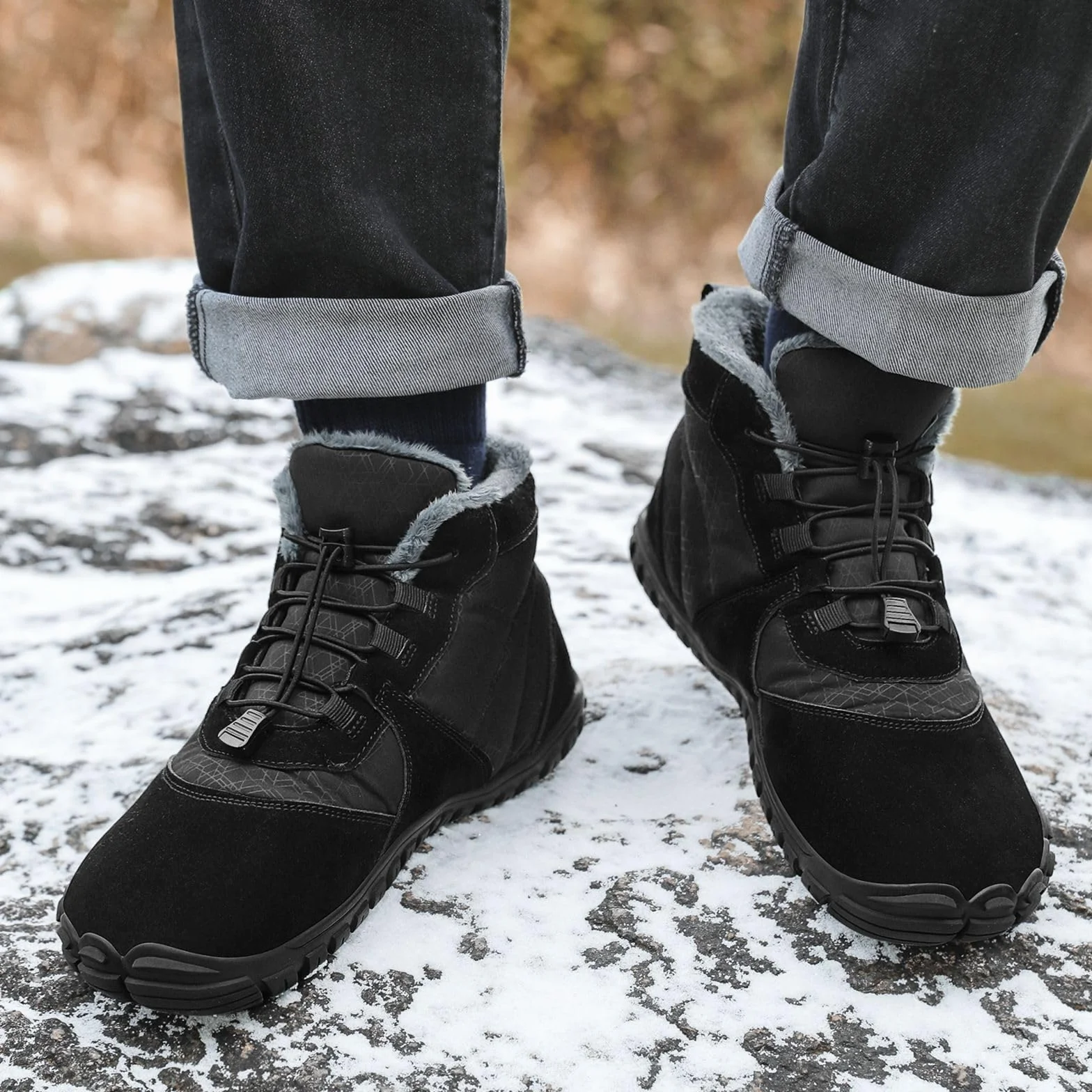 AONETIGER Zimowe buty na boso męskie i damskie śniegowce outdoorowe wodoodporne ciepłe futrzane podszewki buty do chodzenia lekkie antypoślizgowe buty turystyczne rozmiar 4-13 UK