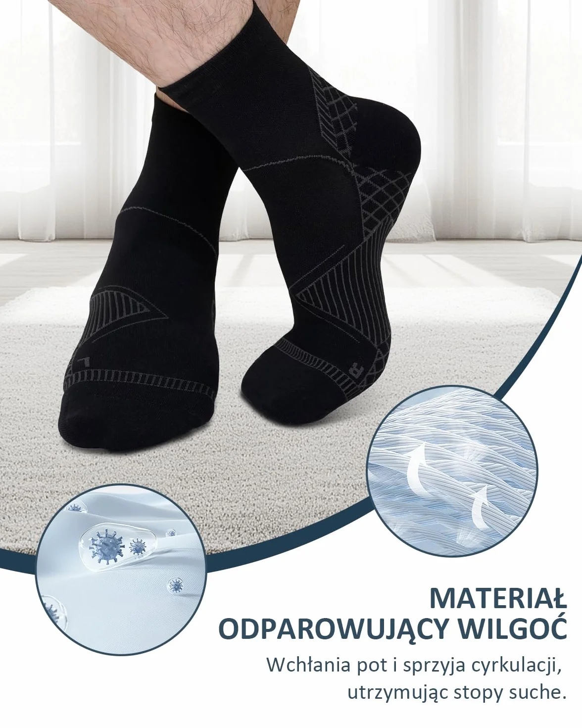 Skarpety Kompresyjne Mężczyźni Kobiety: Terapia Neuropatii i Plantarnego Zapalenia Powięzi, Skarpety wspierające piętę, łuk stopy i ścięgno Achillesa - 1 Para