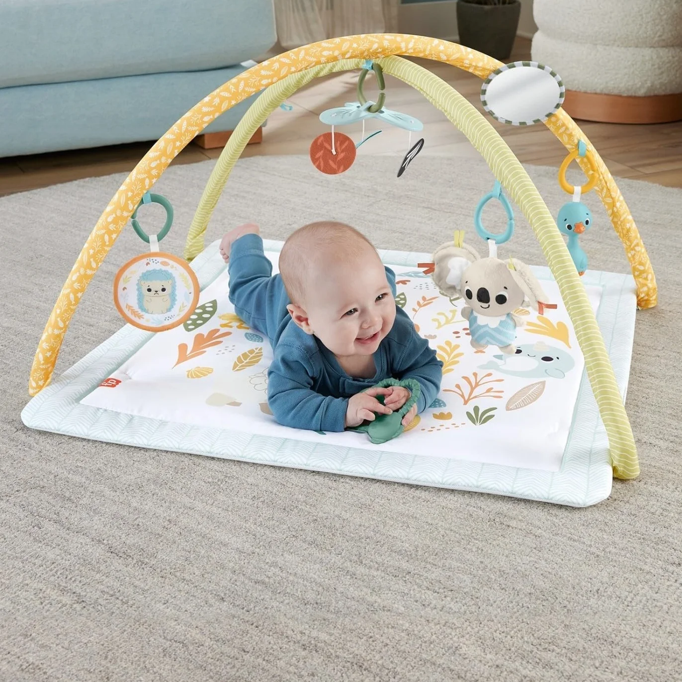Fisher-Price Mata sensoryczna premium dla niemowląt z 6 przenośnymi zabawkami sensorycznymi, HRB15