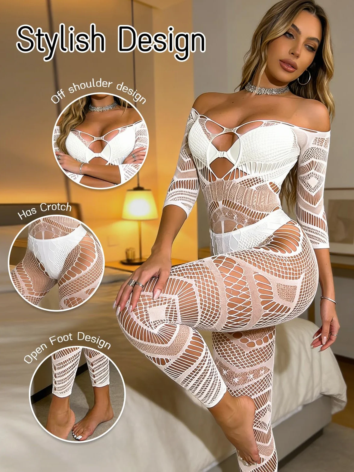 Buitifo Damskie rajstopy z siateczki Crotchless Bodys Seksowne rajstopy dla kobiet