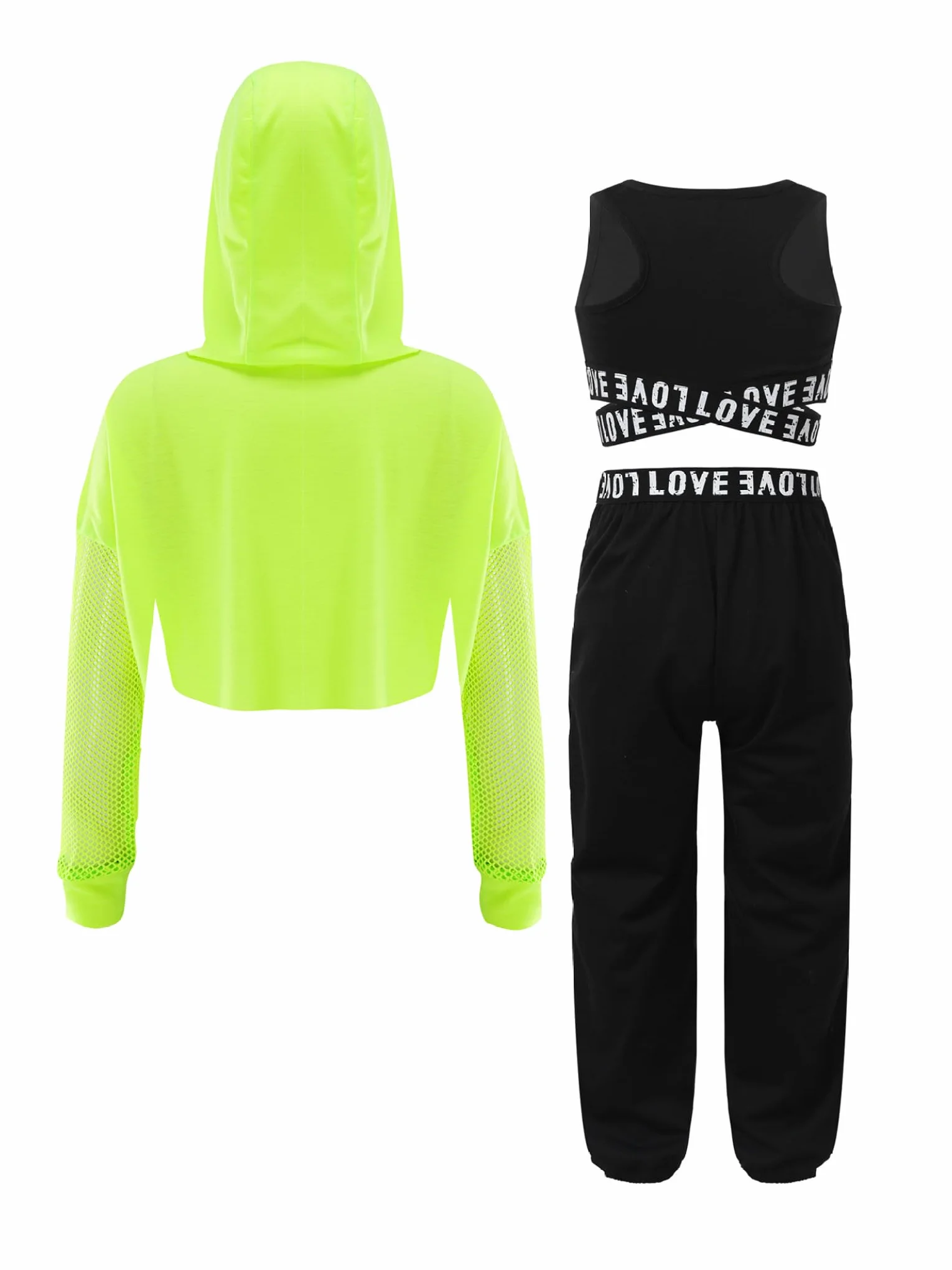 Dziewczęca odzież hip-hopowa Streetdance strój z odkrytym brzuchem bluza z kapturem Crop Tank Top i czółenka 3-częściowy zestaw sportowy do treningu tanecznego