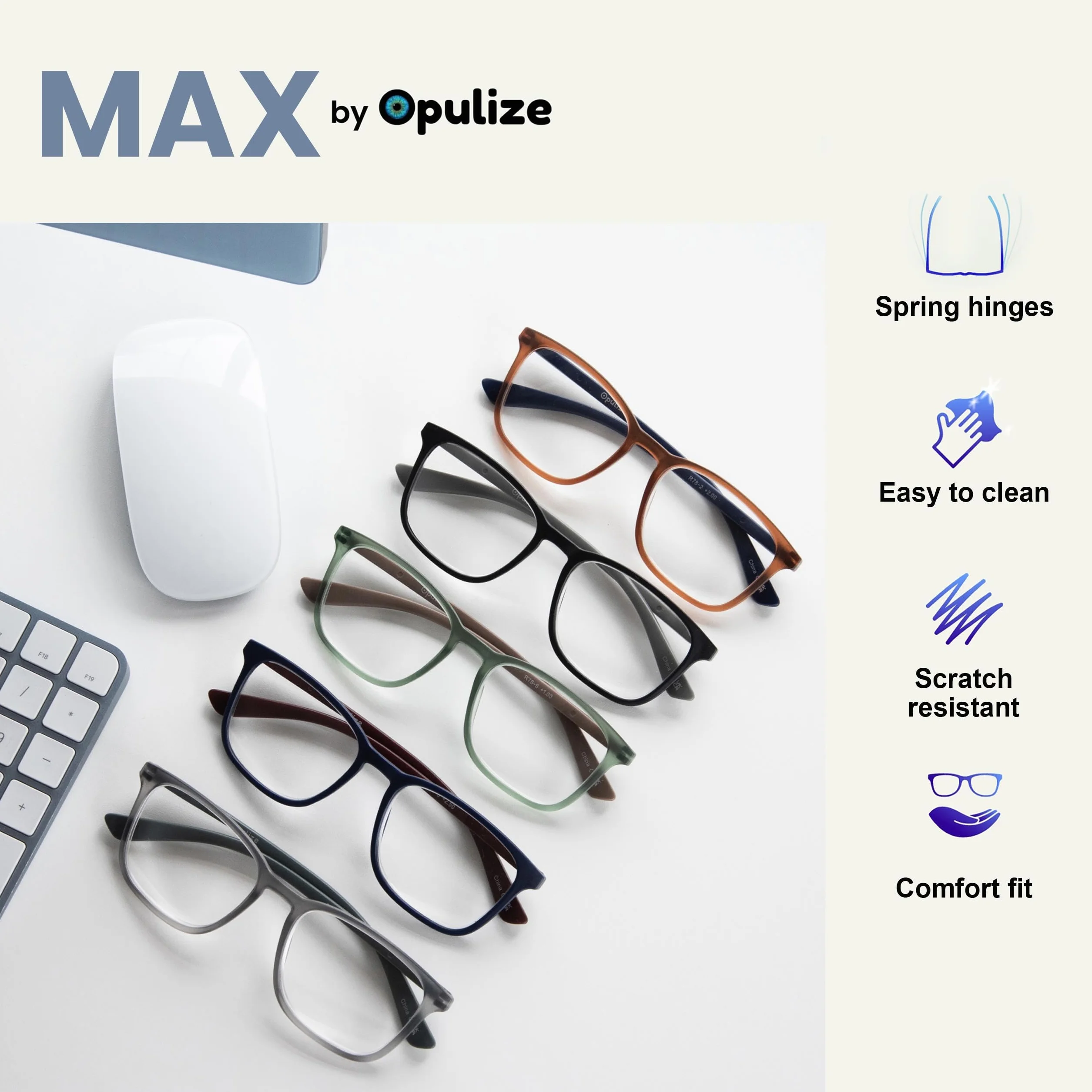 OPULIZE MAX okulary do czytania - klasyczna duża prostokątna oprawka - mężczyźni kobiety - zawiasy sprężynowe - R78, Czarny – 1 para, jeden rozmiar