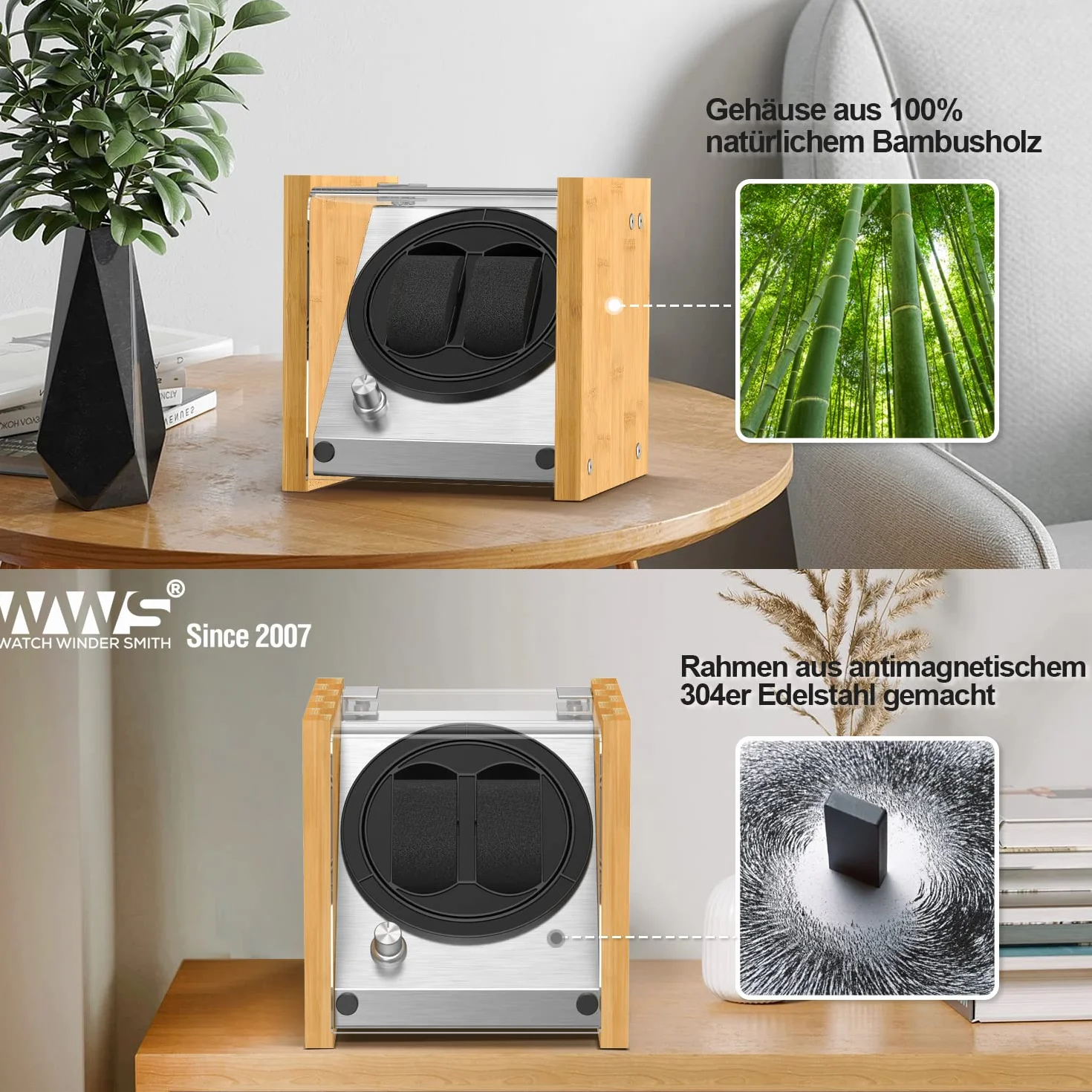 Smith WWS-B1BAM Watch Winder rotomat z drewna bambusowego na 2 zegarki