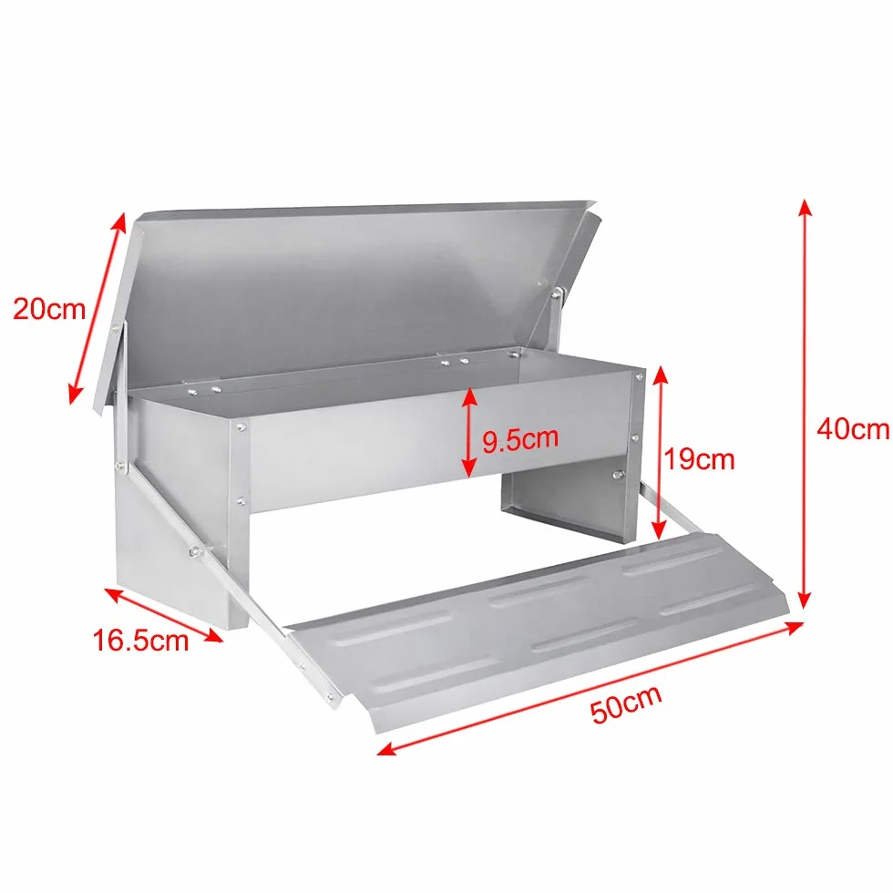 Aufun Automatyczny karmnik dla kur, 5 kg, z nóżkami zabezpieczającymi przed szczurami i wodoodporną pokrywą, ocynkowana stal, koryto na karmę dla drobiu, kaczek, gęsi