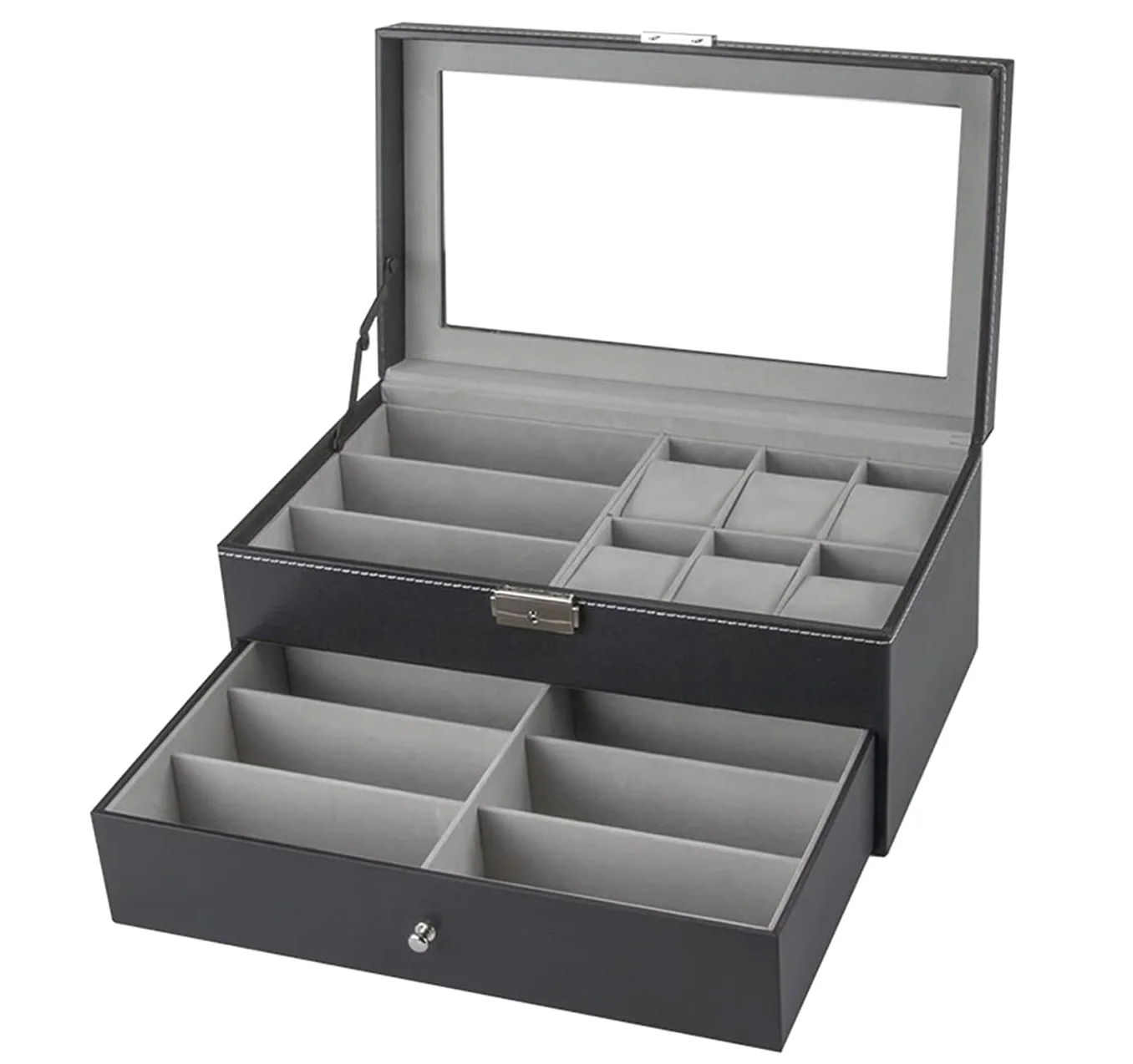 Etui Na Zegarek,Pudełko Na Okulary Przeciwsłoneczne,Podwójne,9 Sztuk,Etui Na Okulary,6 Przegródek,Pudełko Do Przechowywania Zegarków,Szuflada Ekspozycyjna,Zamykane Pudełko