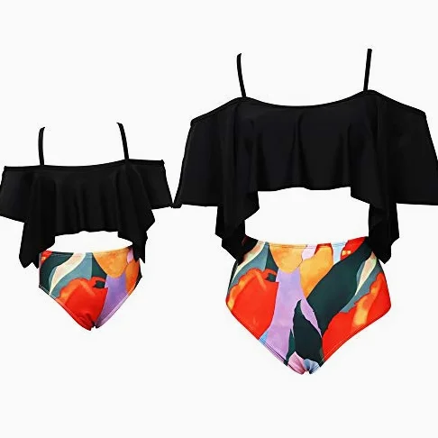 Jednakowe stroje rodzinne zestaw bikini strój kąpielowy kobiety stroje kąpielowe dla dziewczynek nowe dzieci dziecko kobieta pływanie kostiumy kąpielowe kostiumy kąpielowe (rozmiar: dziewczyna 140)
