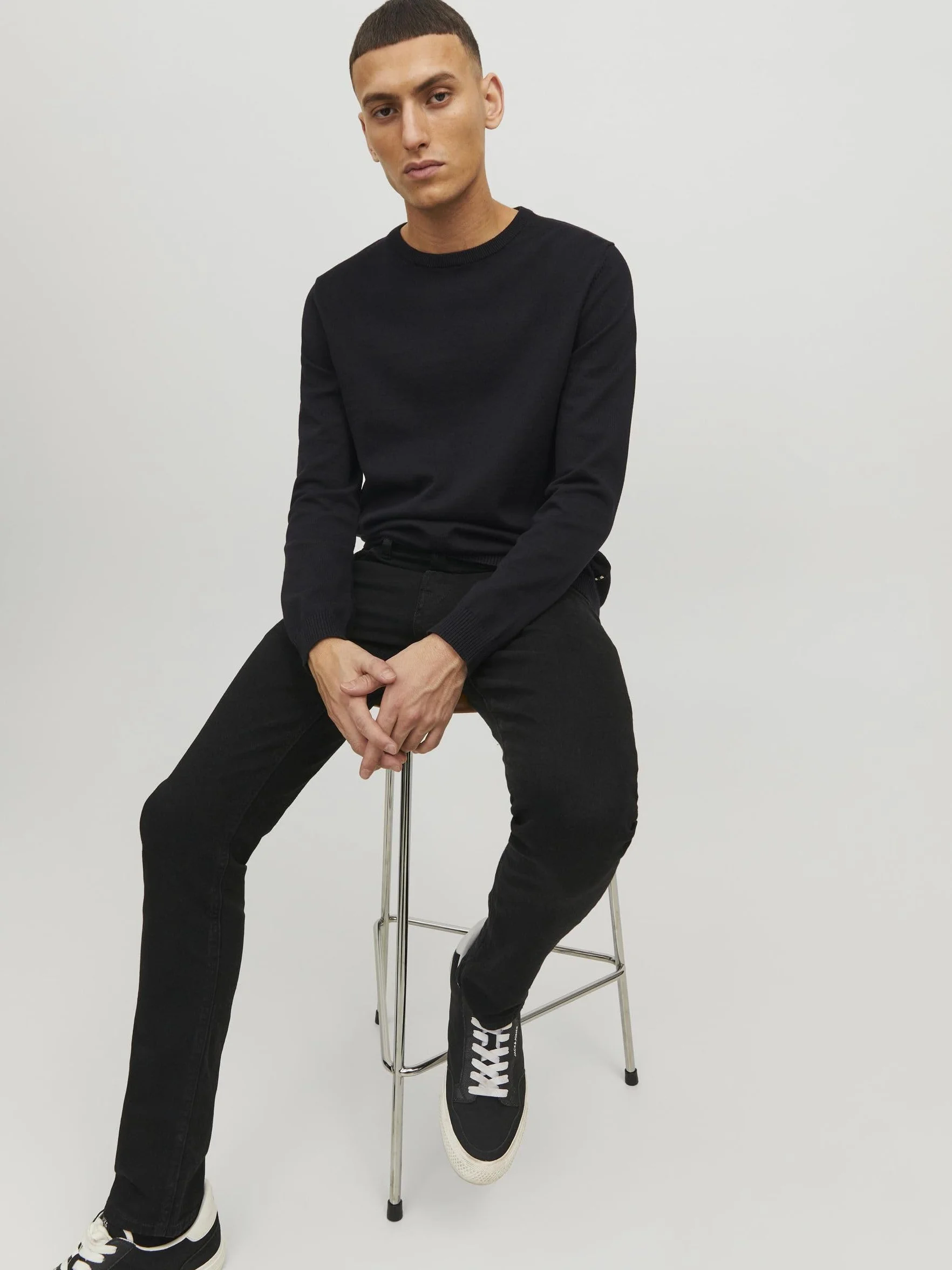 JACK & JONES Jjebasic Knit Crew Neck Sweter Mężczyźni Czarny XXL