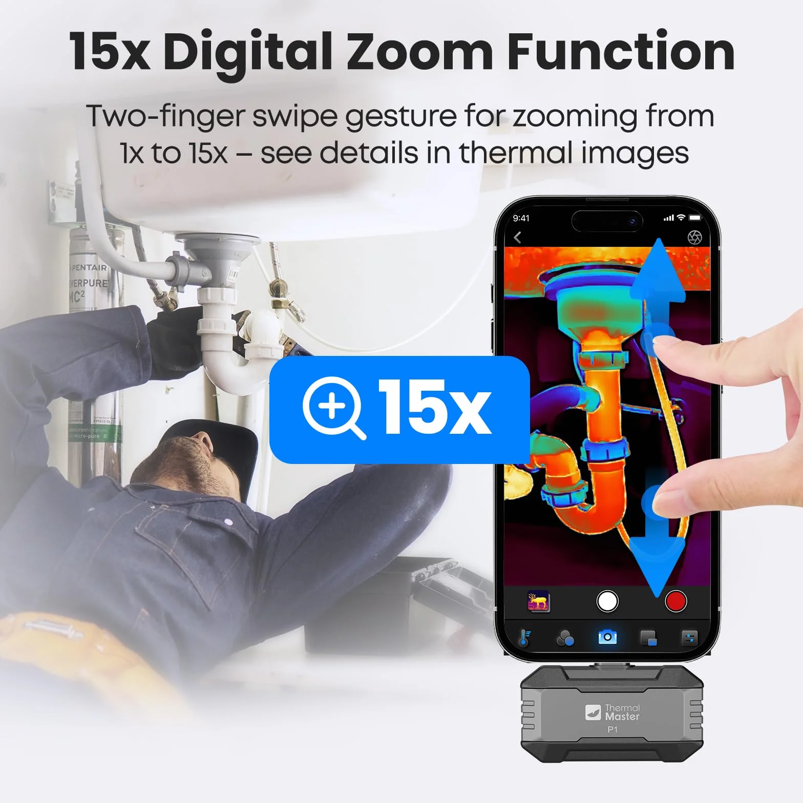 Thermal Master P1 Kamera Termowizyjna do Smartfonów USB-C (Android i iOS), Rozdzielczość IR 320×240 X³, -20°C do 600°C, 25 Hz, do Inspekcji Domu, HVAC i Elektro