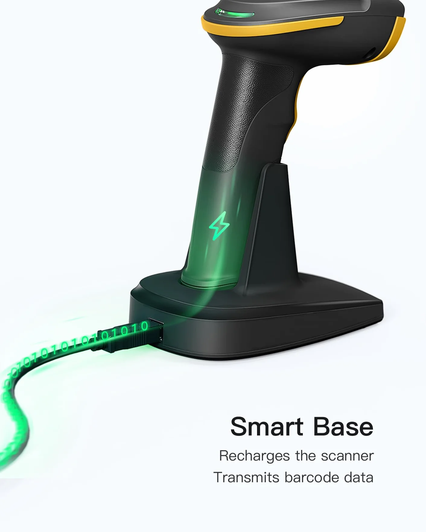 Inateck BCST-54 bezprzewodowy skaner kodów kreskowych 2D, Bluetooth 5.0, inteligentna stacja 2,4 GHz, skanowanie ekranu, BCST-54 (czarny)