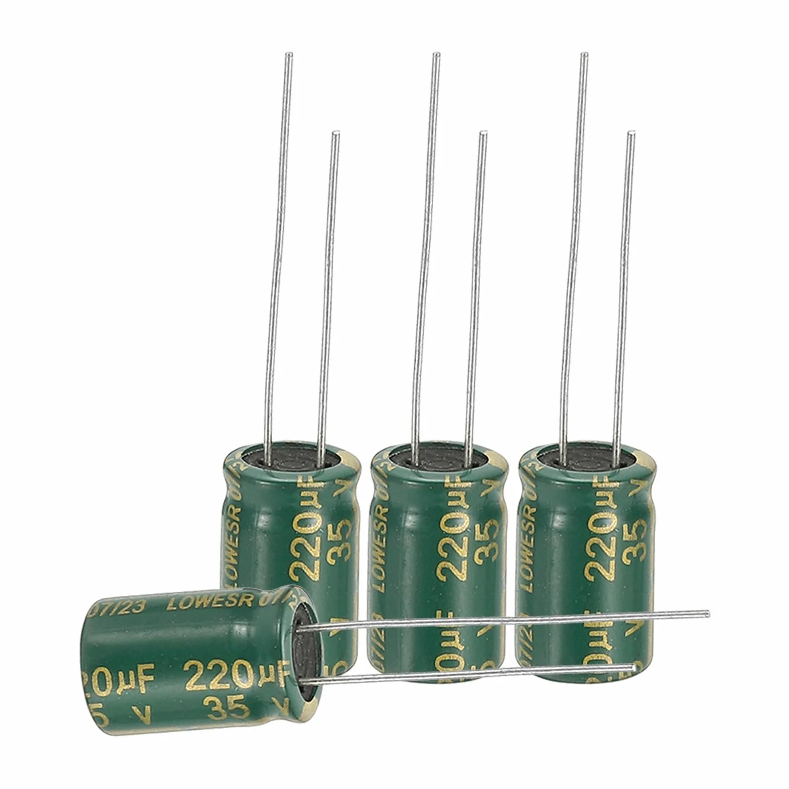 QUARKZMAN 24 szt. Kondensatory elektrolityczne o wysokiej częstotliwości 220UF 35V z aluminiowymi zaciskami promieniowymi 8x12mm wysoki prąd tętnienia niska impedancja