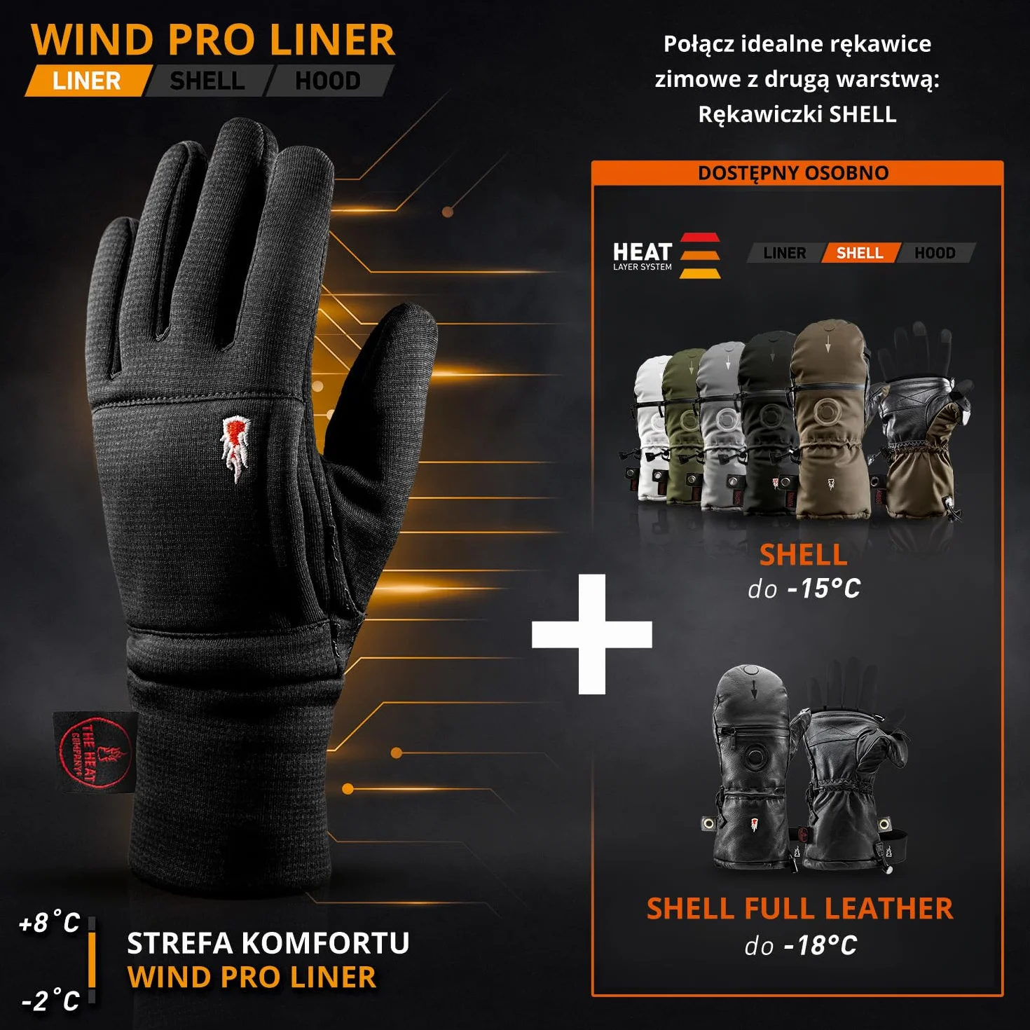 THE HEAT COMPANY – WIND PRO LINER - rękawiczki wiatroszczelne - jakość premium - wodoodporne - rękawiczki do ekranów dotykowych męskie i damskie - rękawiczki zimowe: rękawiczki rowerowe i do biegania