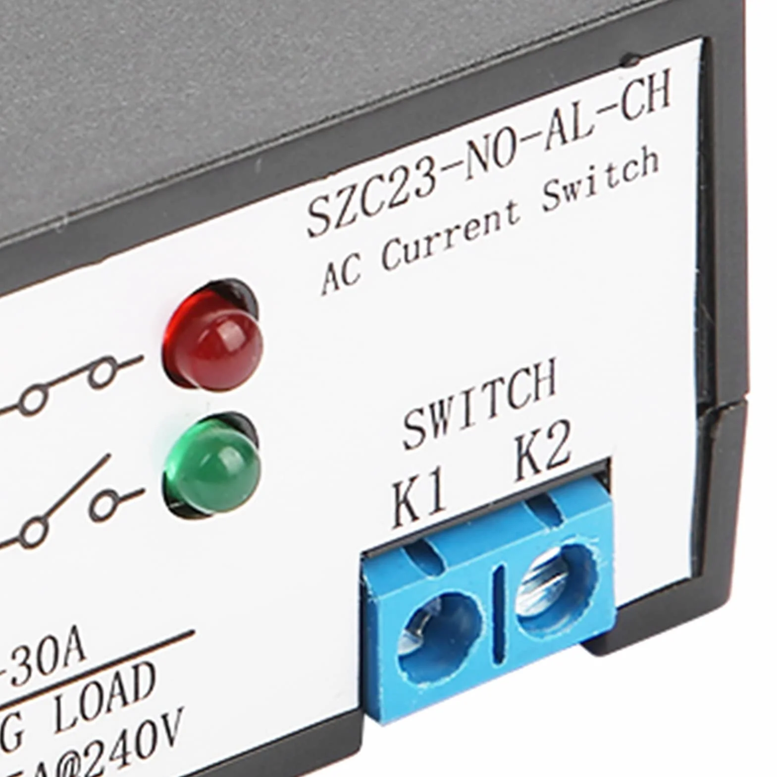 Current Sensing Switch, Normally Open Sensing Control Switch Adjustable AC 0.2-30A SZC23-NO-AL-CH IP30 Waterproof