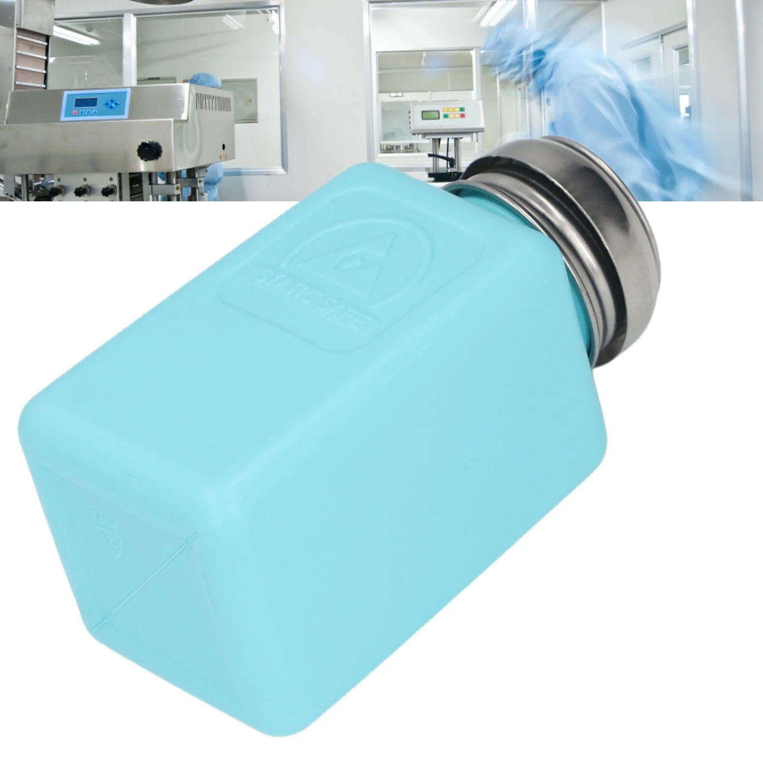 200ML Press Type Dozownik Rozpuszczalnika Push-Type Antystatyczna Butelka Alkoholu ESD Bezpieczna Antystatyczna Kwadratowa Butelka z Pokrywką ze Stali Nierdzewnej(niebieski)