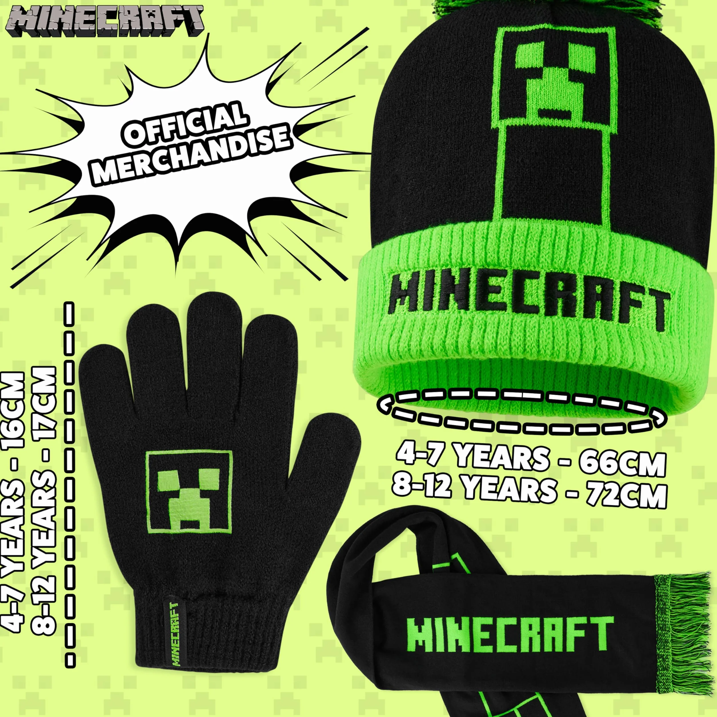 Minecraft Zestrynowy zestaw dzianin Zielony czarny