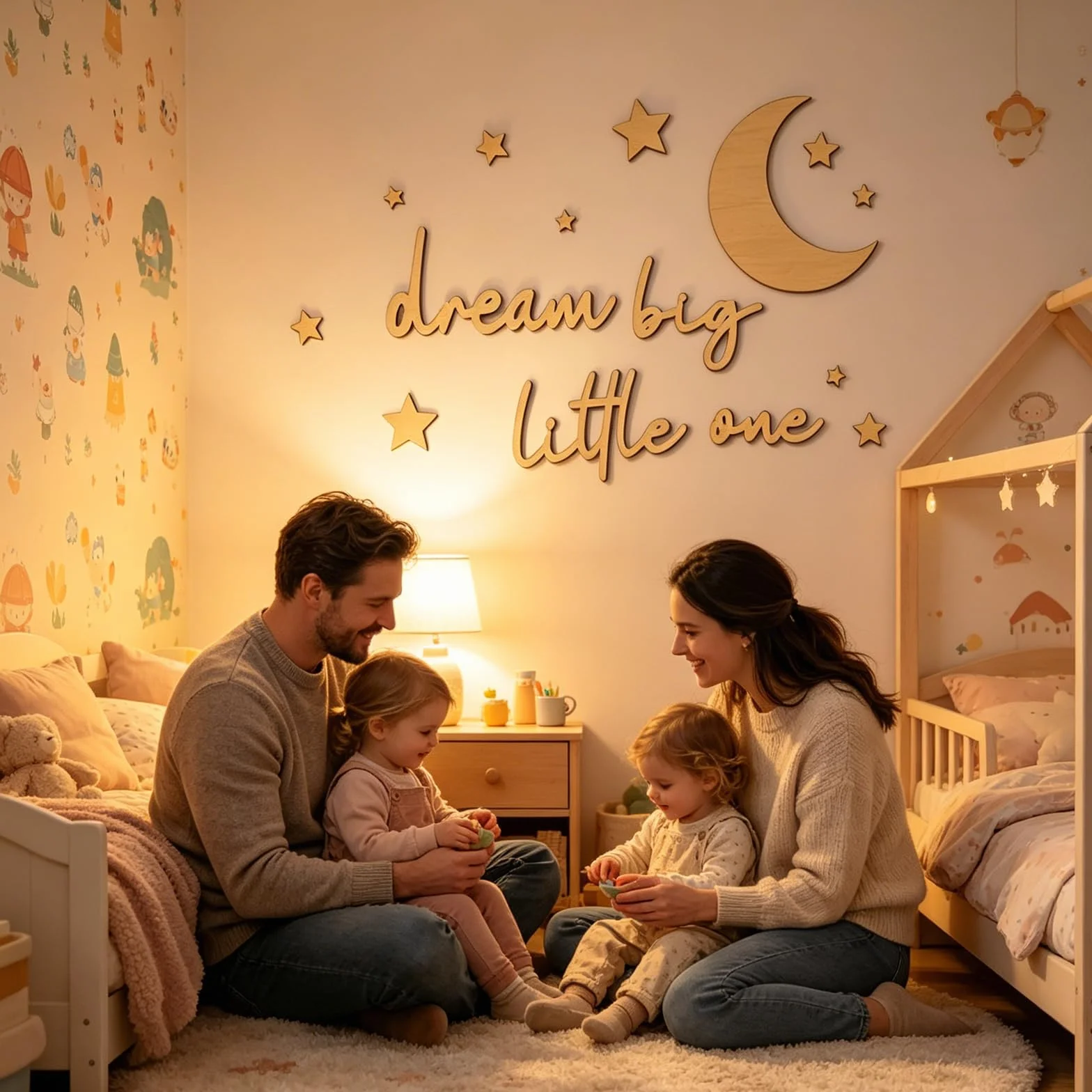 Lufdegim 11 sztuk drewnianych liter do dekoracji ścian Dream Big Little One, drewno, napis ścienny, dekoracja ścienna, do pokoju dziecięcego, sypialni, salonu, dekoracja