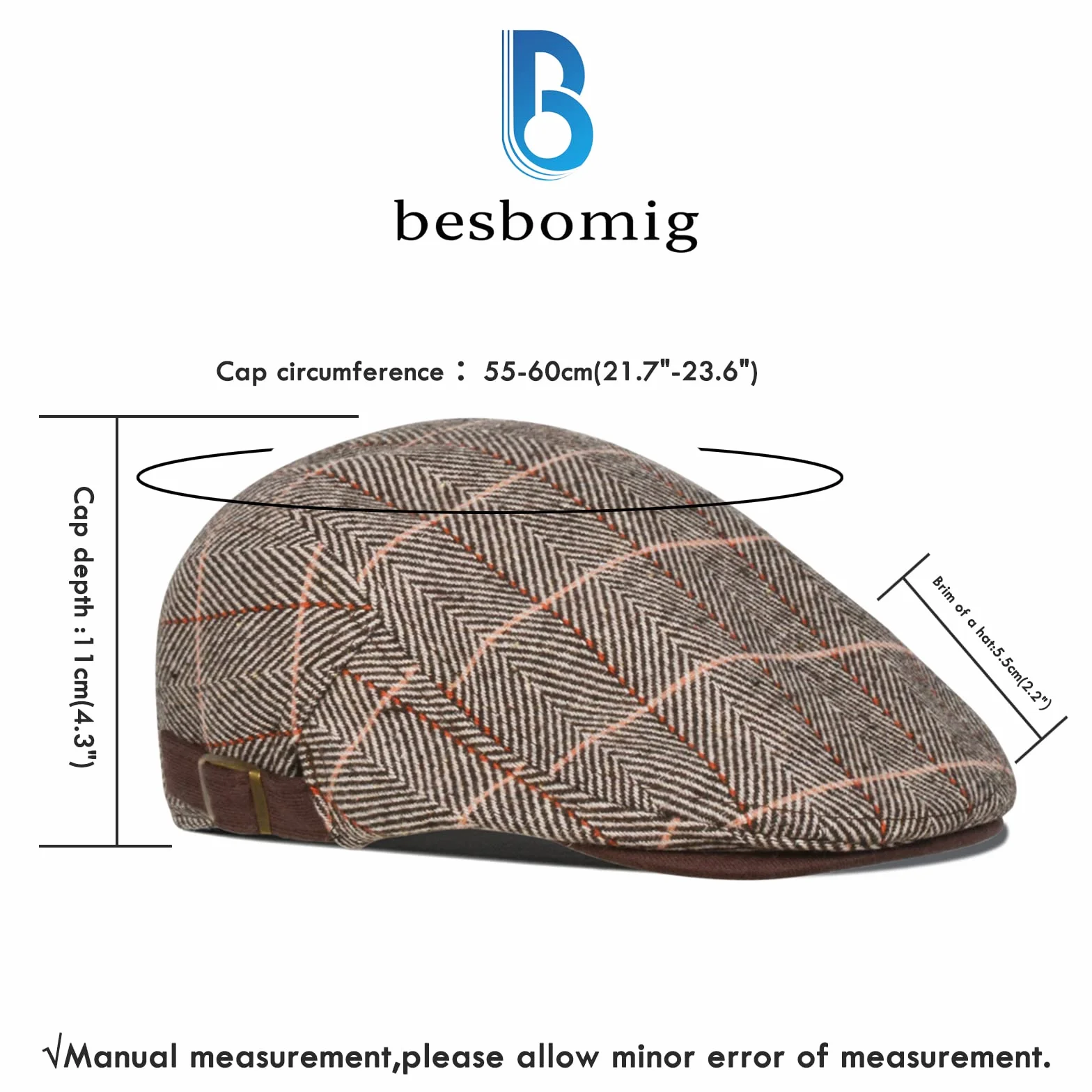 Tweed Newsboy Cap Męska Regulowana 55-59CM Jesień Zimę 3 Kolory