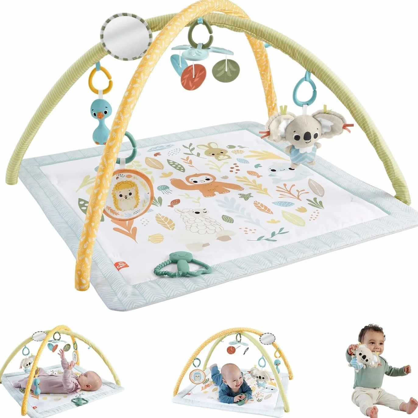 Fisher-Price Mata sensoryczna premium dla niemowląt z 6 przenośnymi zabawkami sensorycznymi, HRB15