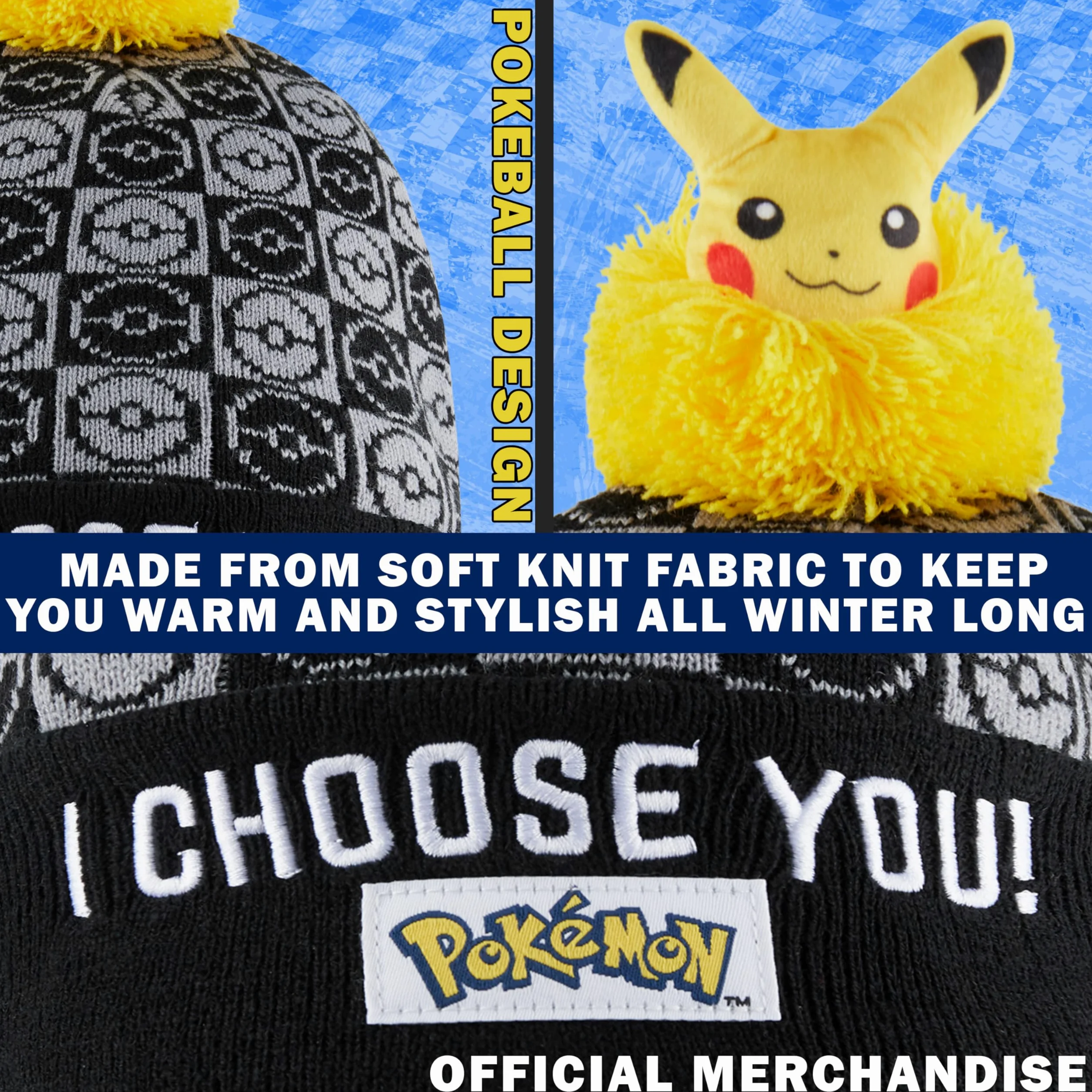 Pokemon dziecięca czapka beanie, przytulna dzianinowa czapka zimowa, jeden rozmiar, prezenty dla dzieci