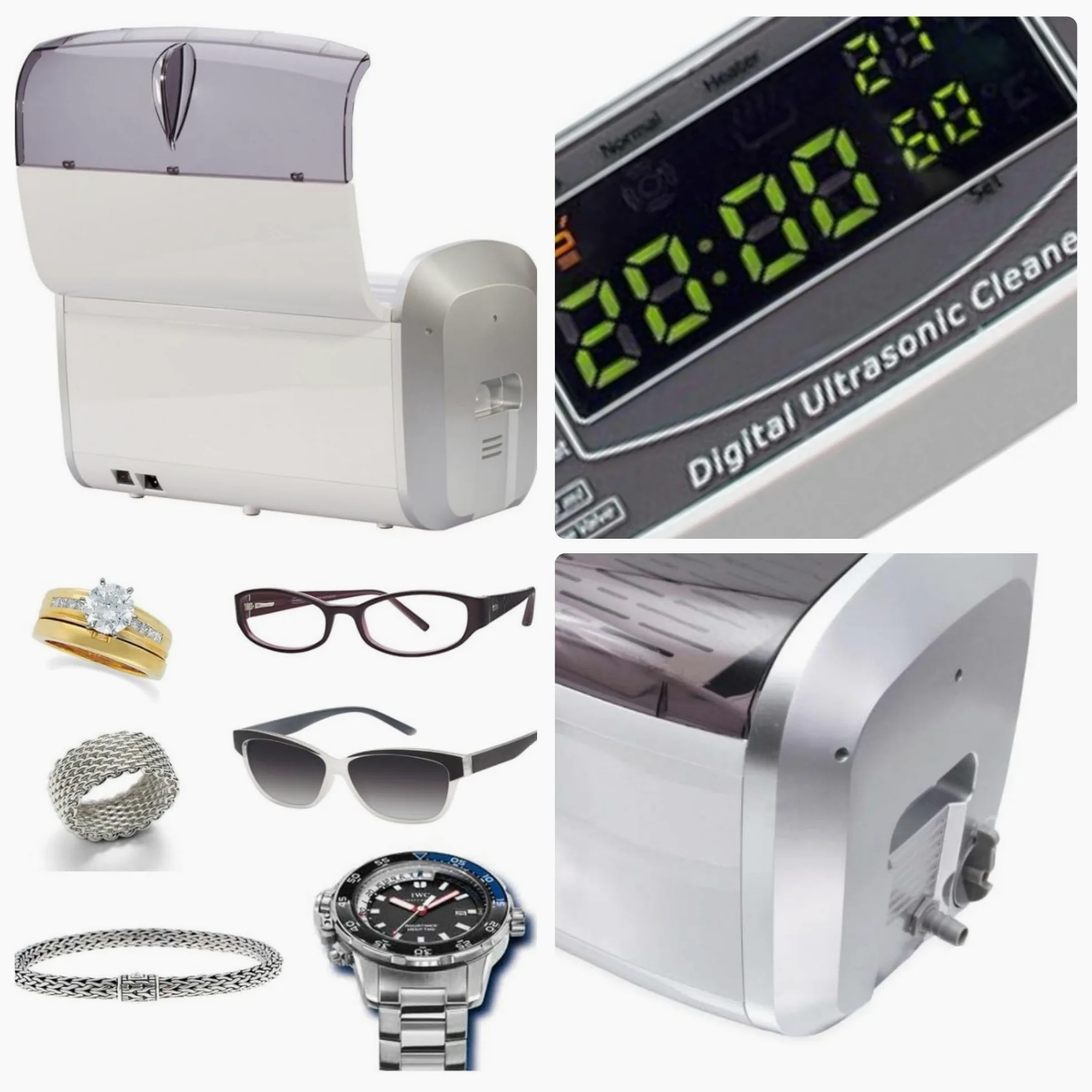 Perel Myjka ultradźwiękowa 6 L, ultrasonic cleaner 35 kHz, do biżuterii okularów zegarków protez monet kluczy, stal nierdzewna, timer cyfrowy i regulacja temperatury, zawór spustowy, biała