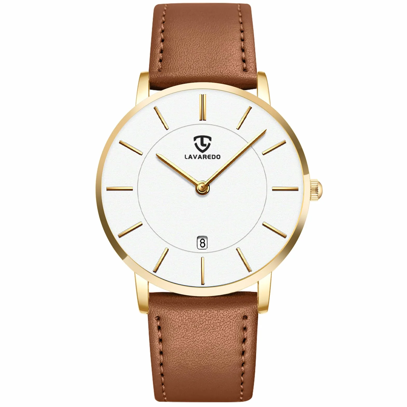 aswan watch Płaski męski analogowy zegarek kwarcowy ze skórzanym paskiem, data, 2 wskazówki, rozmiar koperty 39 mm
