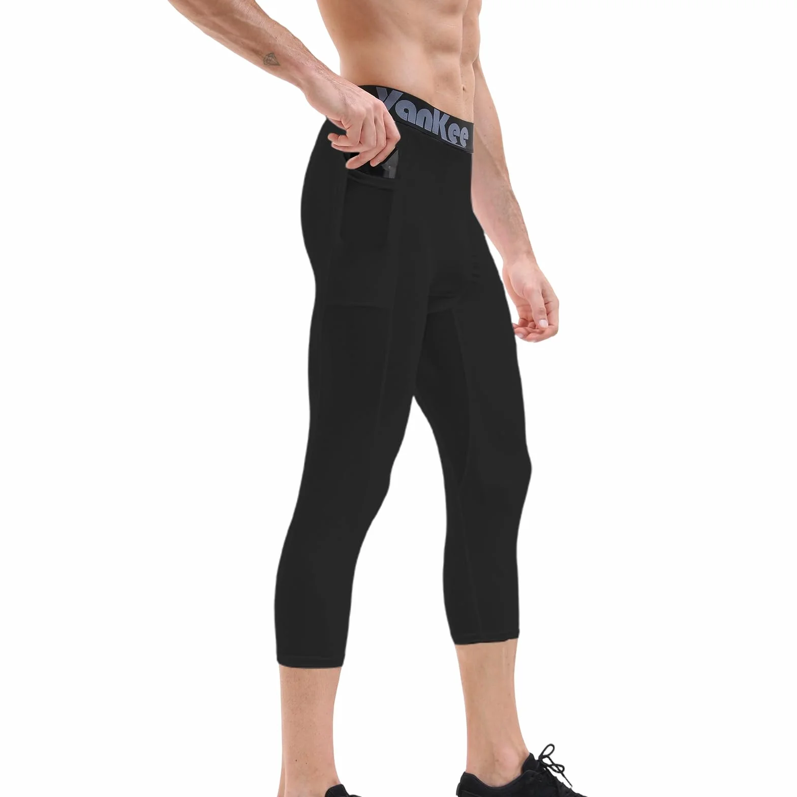 Męskie spodnie kompresyjne 3/4 z kieszeniami Sportowe legginsy do biegania Spodnie fitness Szybkoschnące spodnie do koszykówki Piłka nożna Joga Siłownia