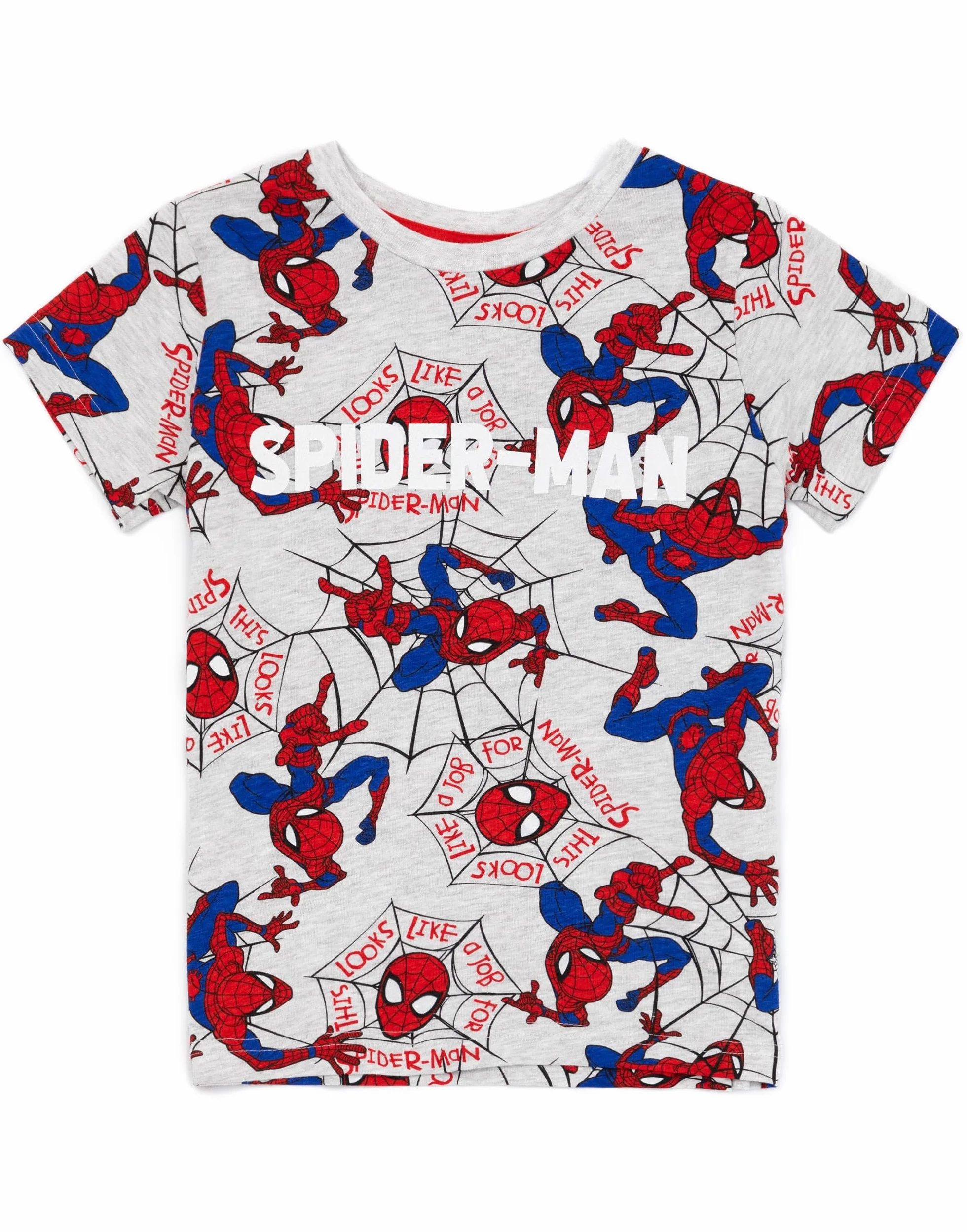 Marvel Spider-Man piżama chłopięca | Szary T-Shirt z krótkim rękawem dla dzieci Superhero Zestaw Pjs | Prezenty z postaciami z komiksów filmowych